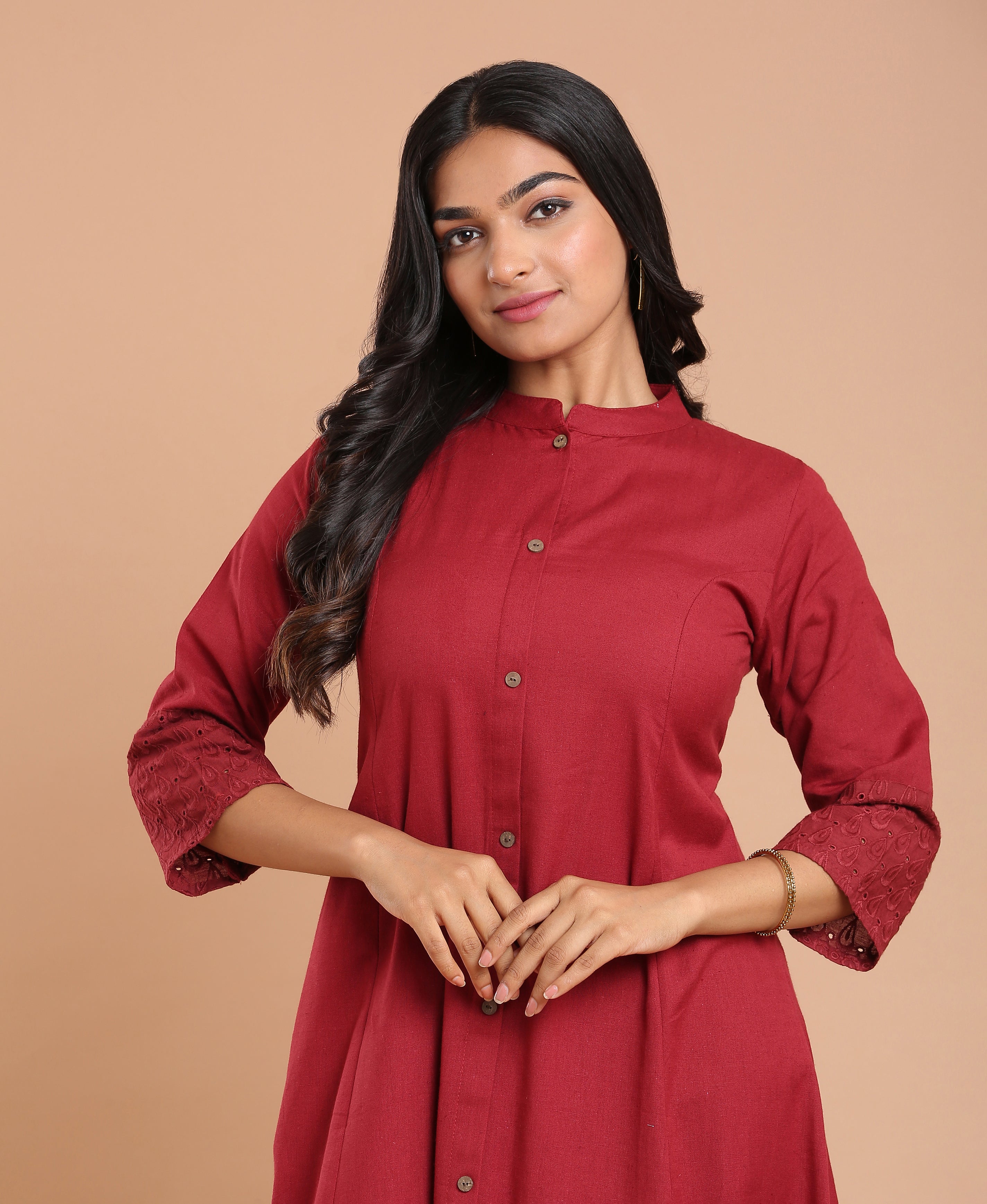 Maroon Hakoba Princess Kurti