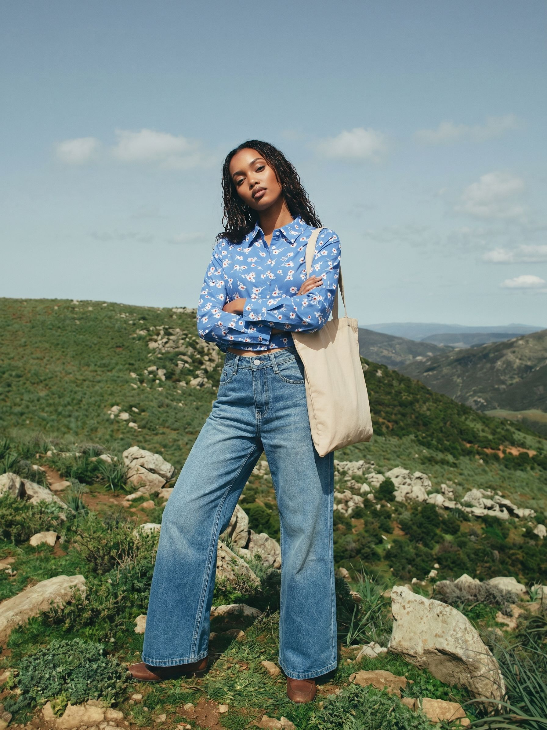 Women's Poly Rayon Blue Relaxed Shirt