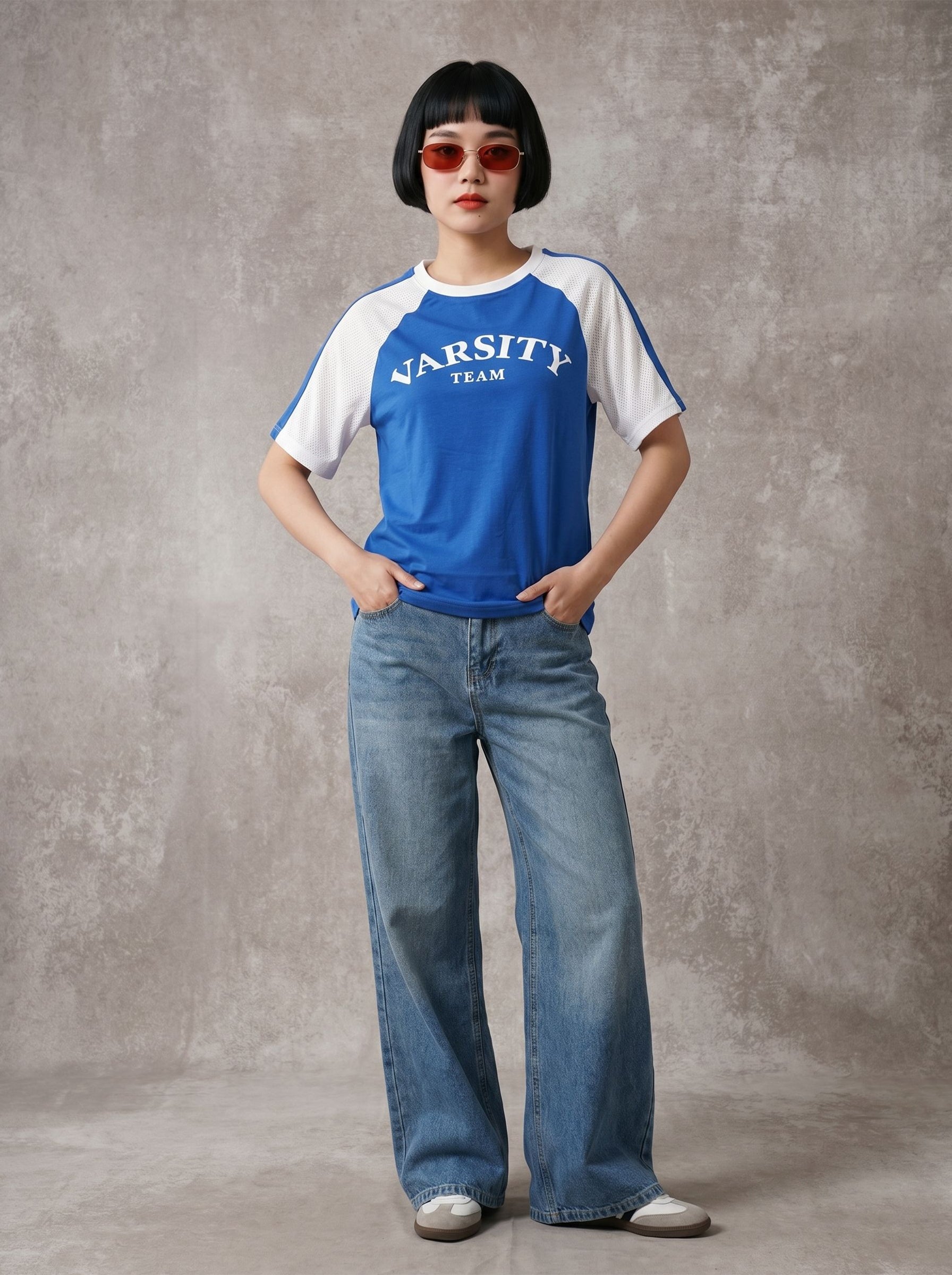 Women's Cotton Blue Oversized Fit T Shirt