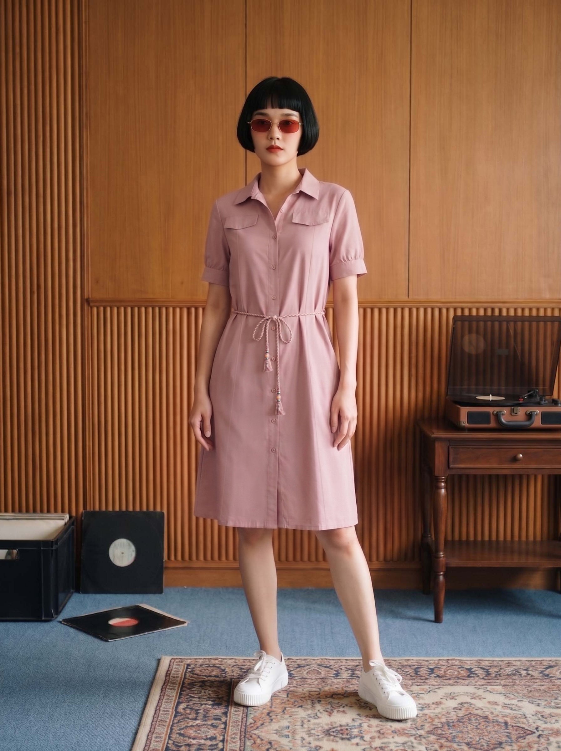 Women's NV Cotton Onion Collar Neck Plain Dresses