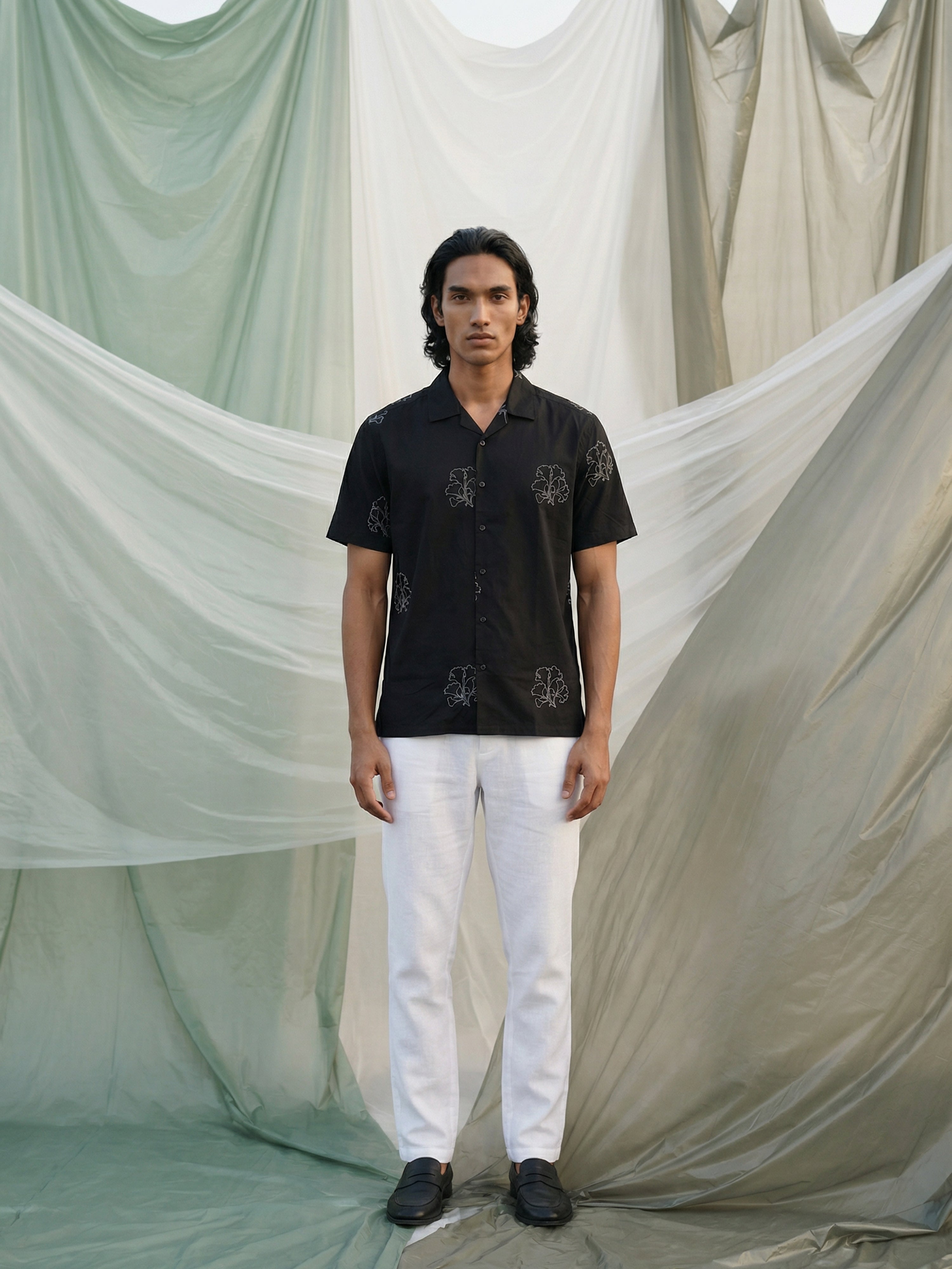 Cuban Collar Fit Mens Shirt In Imported Emboridery Fabric