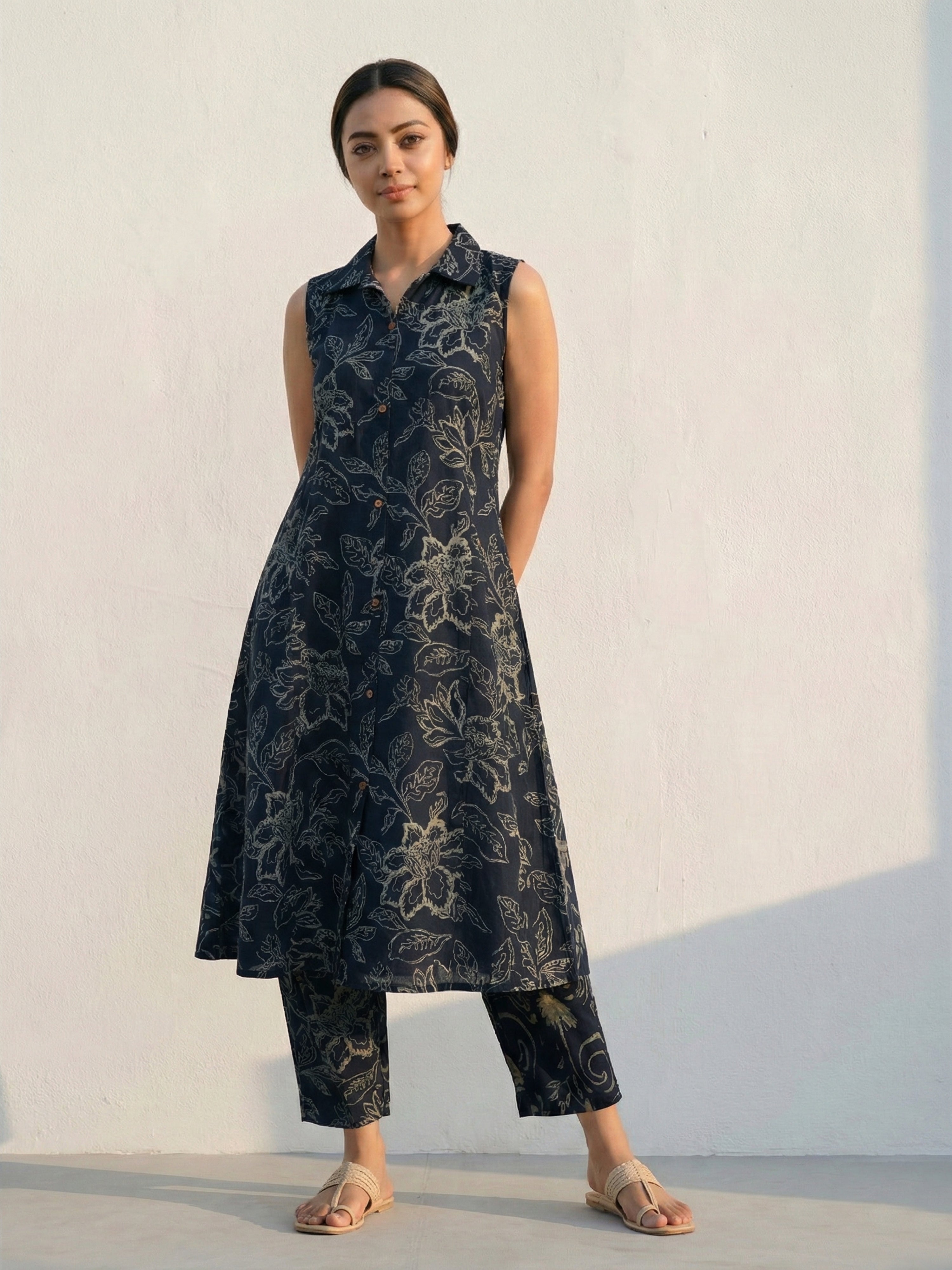 Indigo Shade Aline Fit Printed Kurti Set