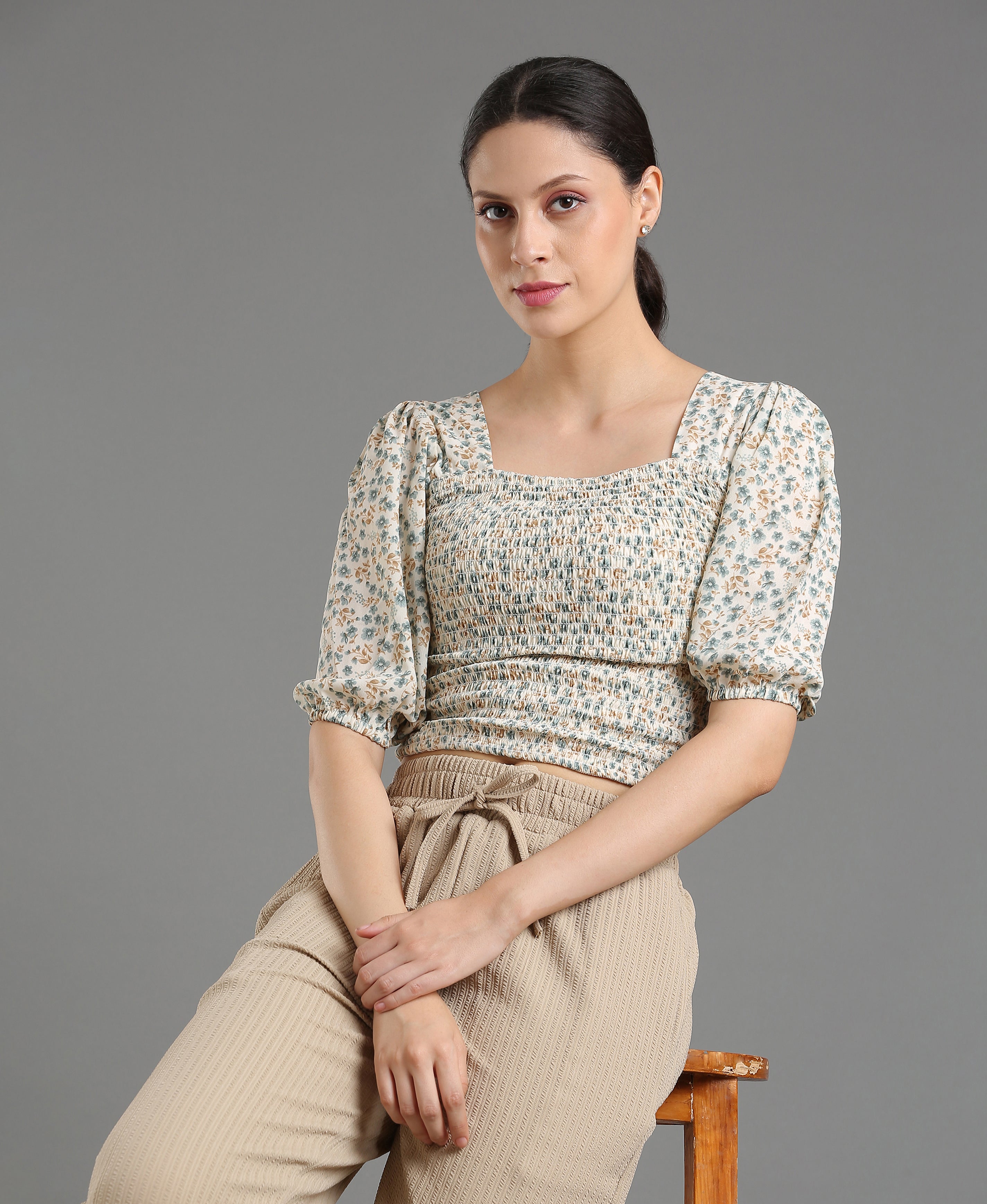 Azure Bloom Smocked Top