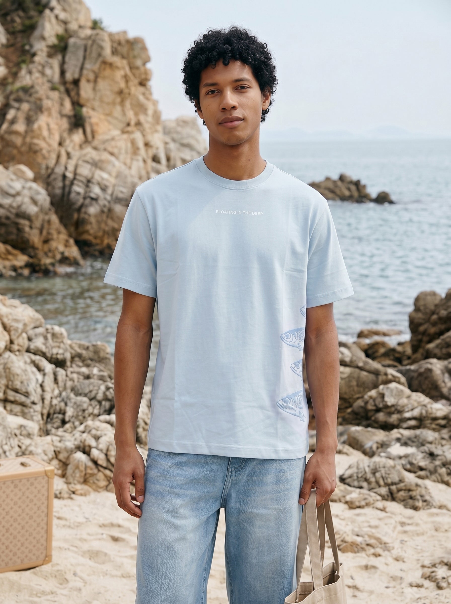 Men's S/J 200Gsm Light Blue Relaxed Fit T Shirt