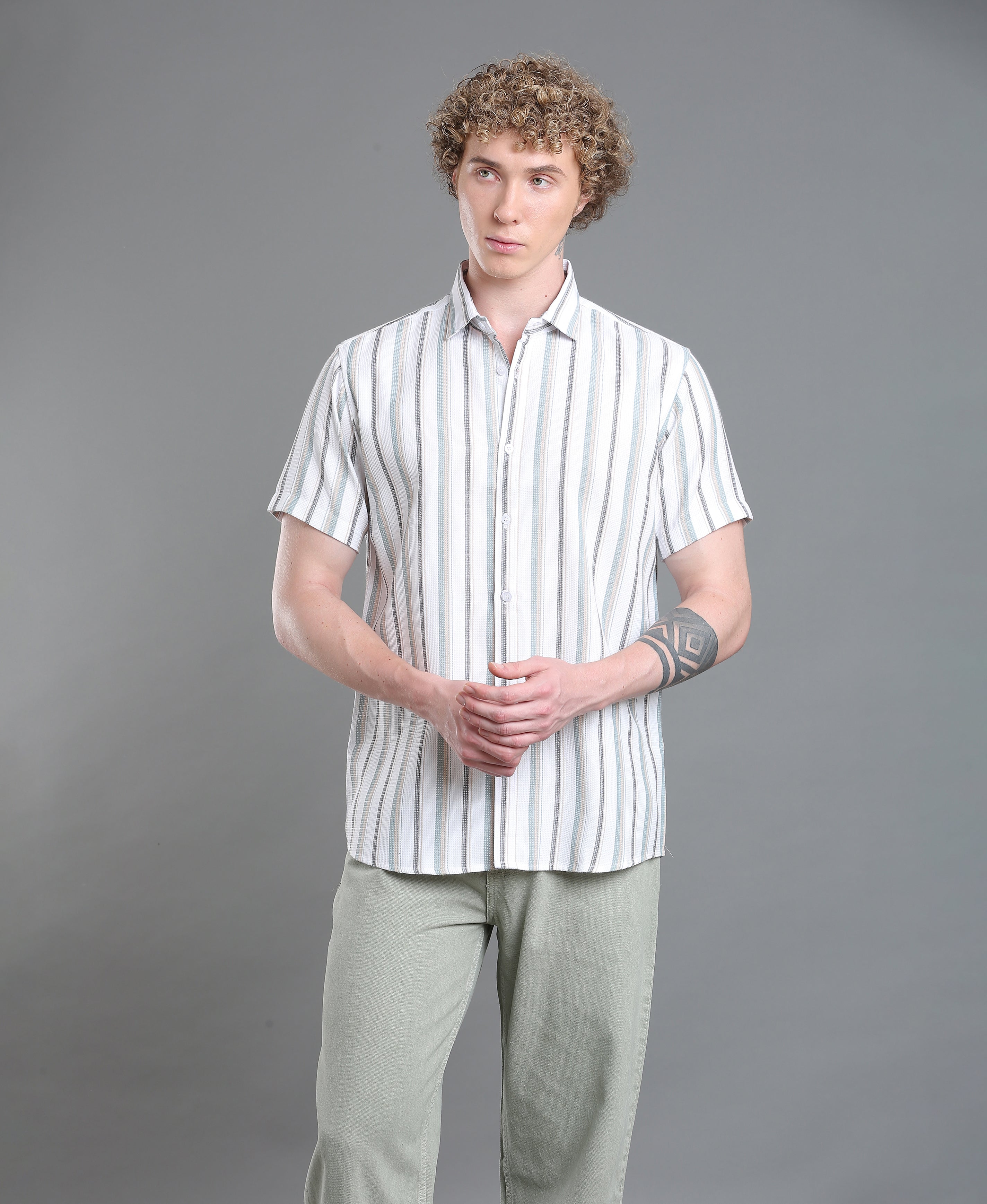 Ivory Stripe Tailored Shirt