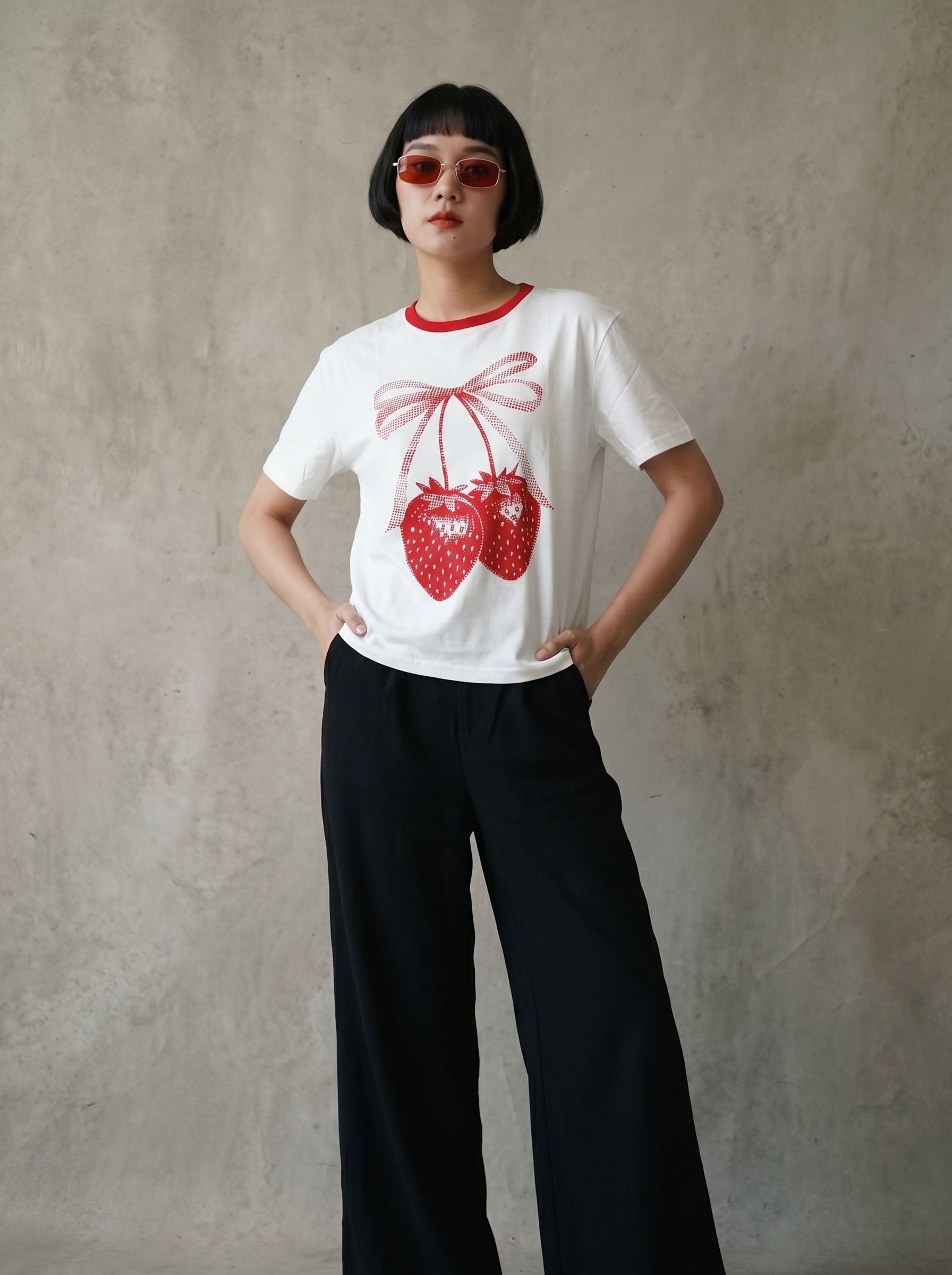 Women's Cotton Cherry Print Oversized Fit T Shirt
