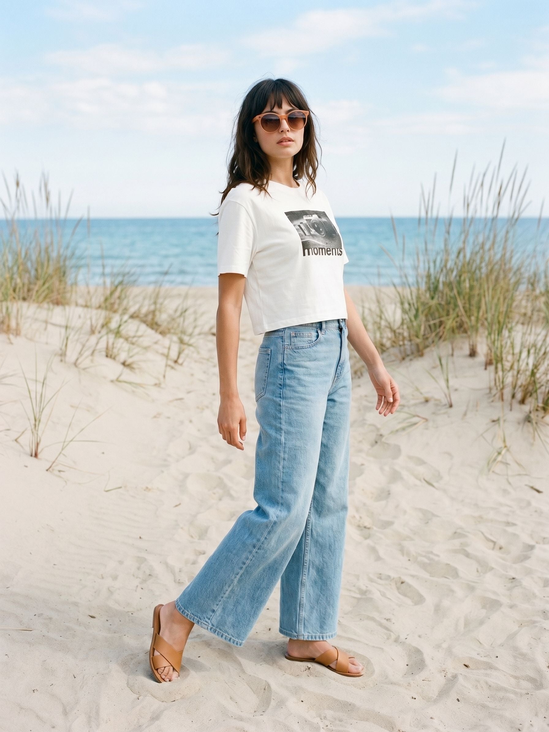 Women's Cotton Off White Oversized Crop T Shirt