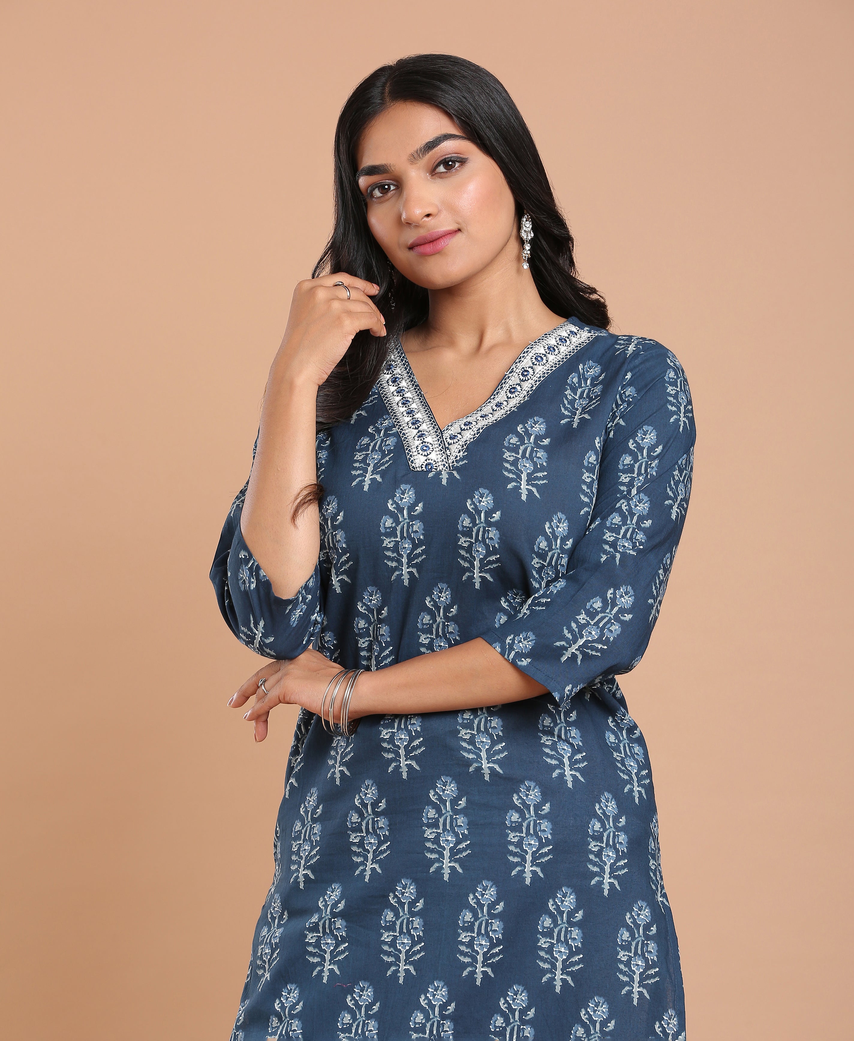 Midnight Bloom Straight Kurti