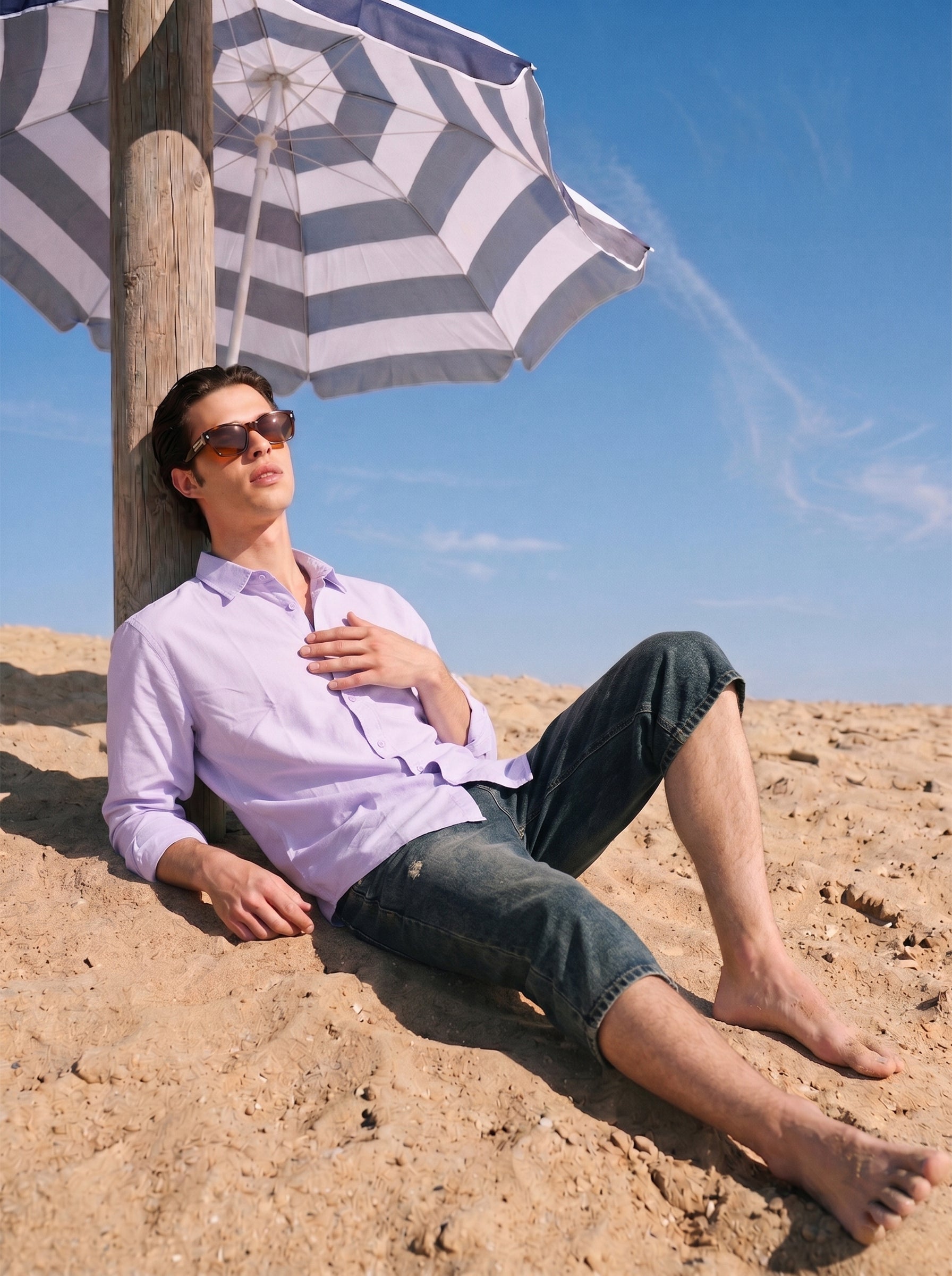 Men's Cotton Lavender Relaxed Regular Collar Full Sleeve Shirt