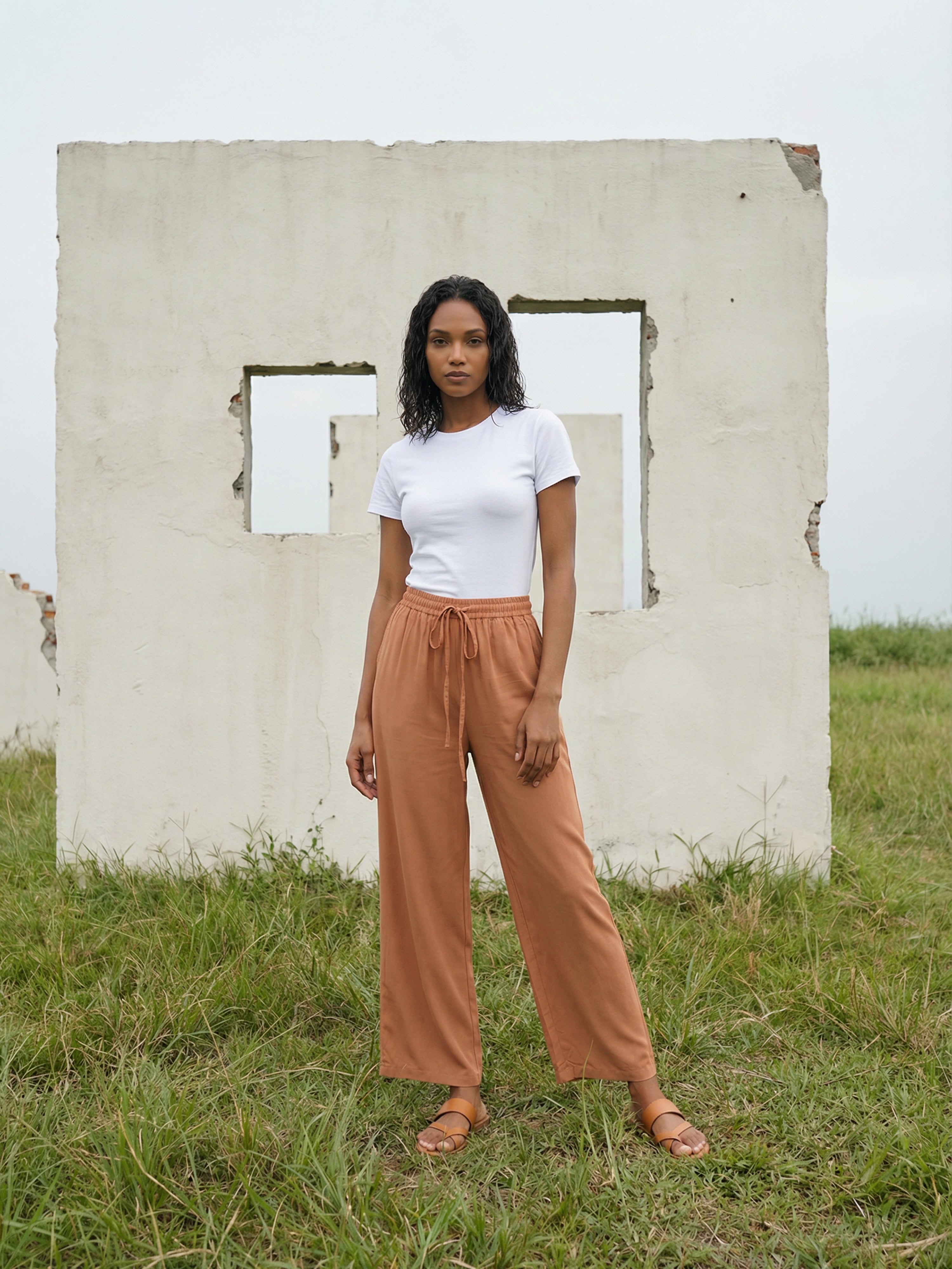 Brown Viscose Rayon Trouser For Womens