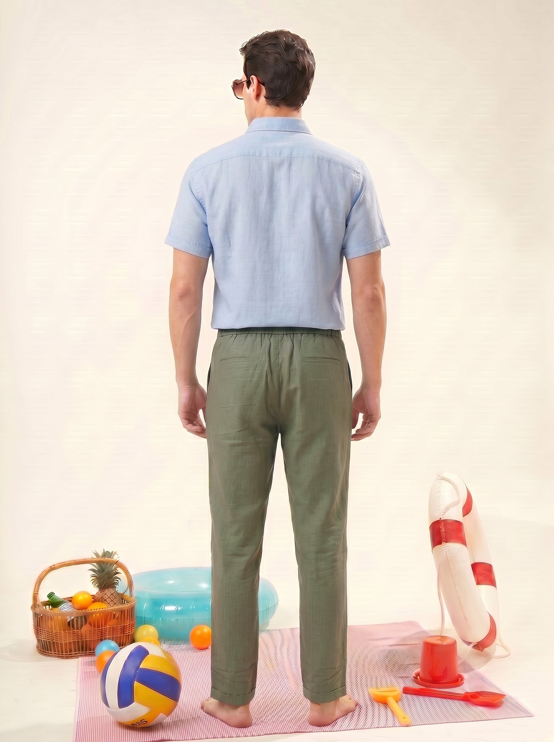 Men's Linen Beige Loose Fit Trouser
