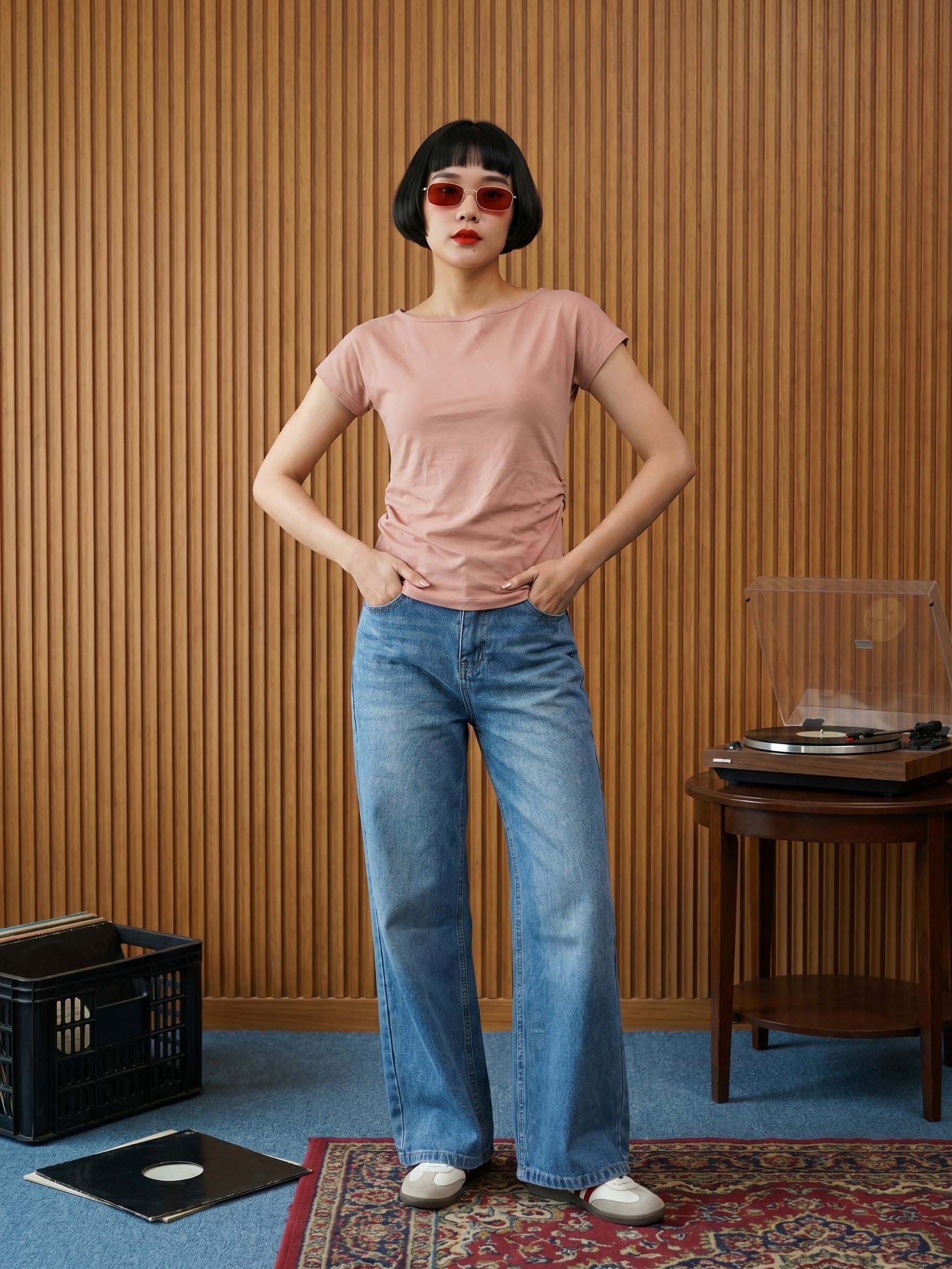 Women's Pastel Parchment Regular Fit Round Neck T Shirt