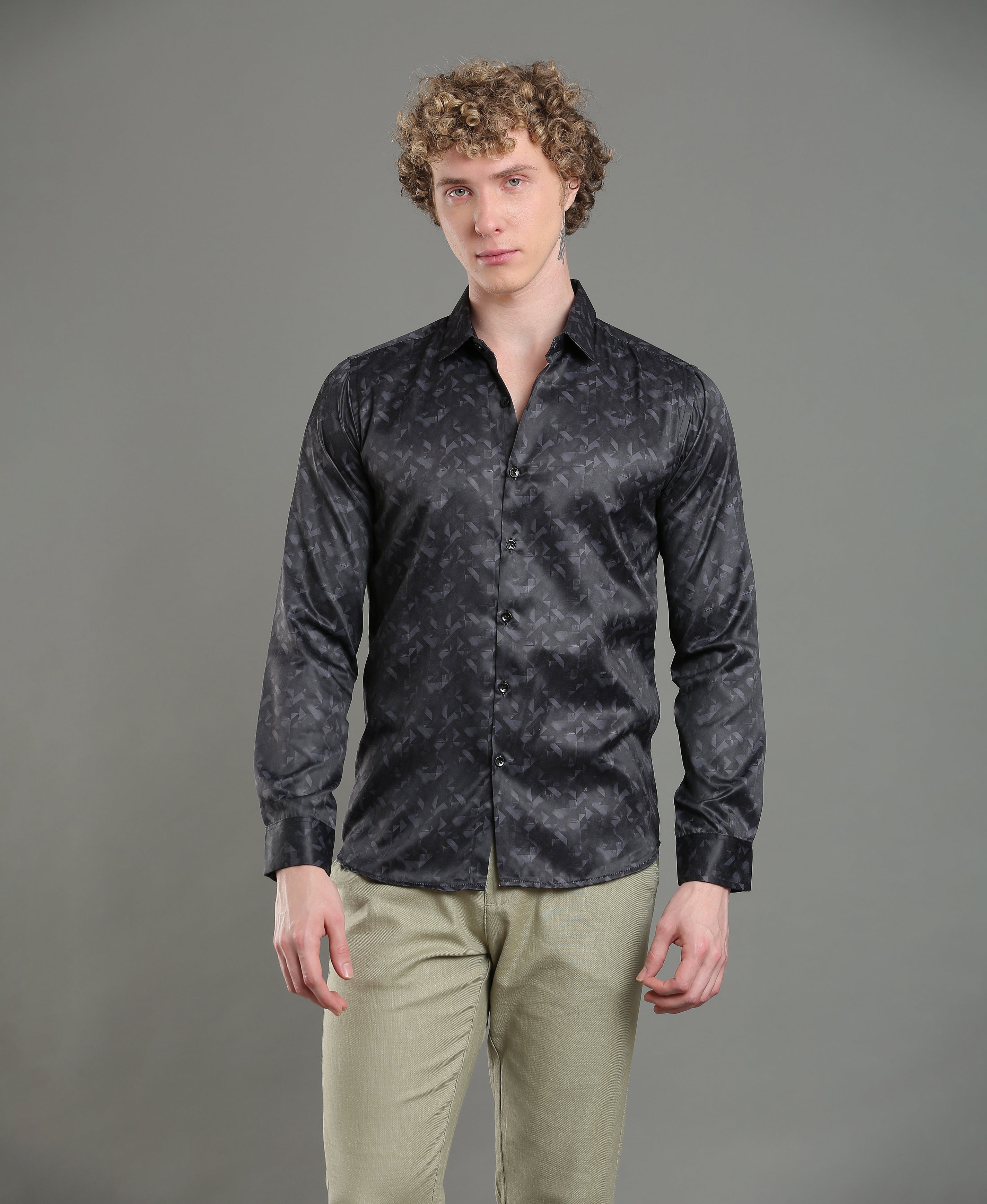 Onyx Satin Print Slim Shirt