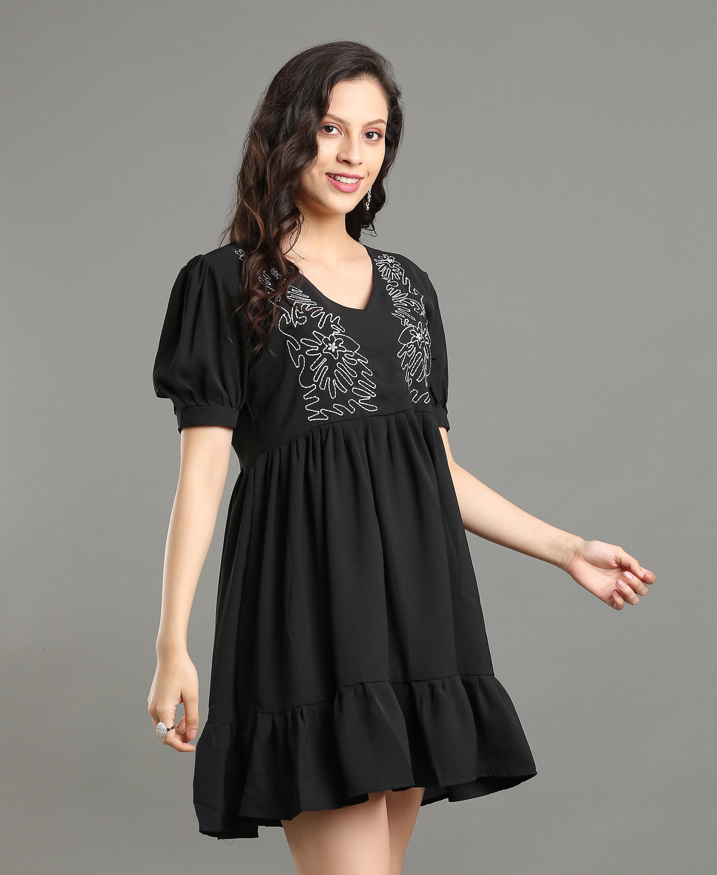 Noir Embroidered Poly-Cotton Dress