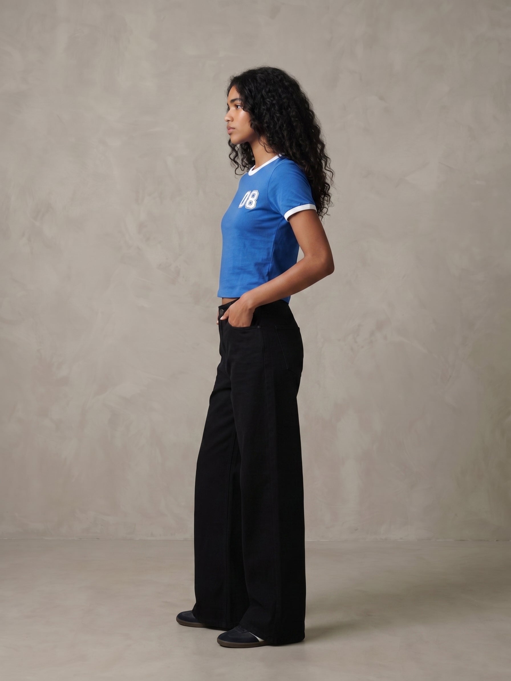 Women's Cotton Ink Blue Slim Fit Crop T Shirt