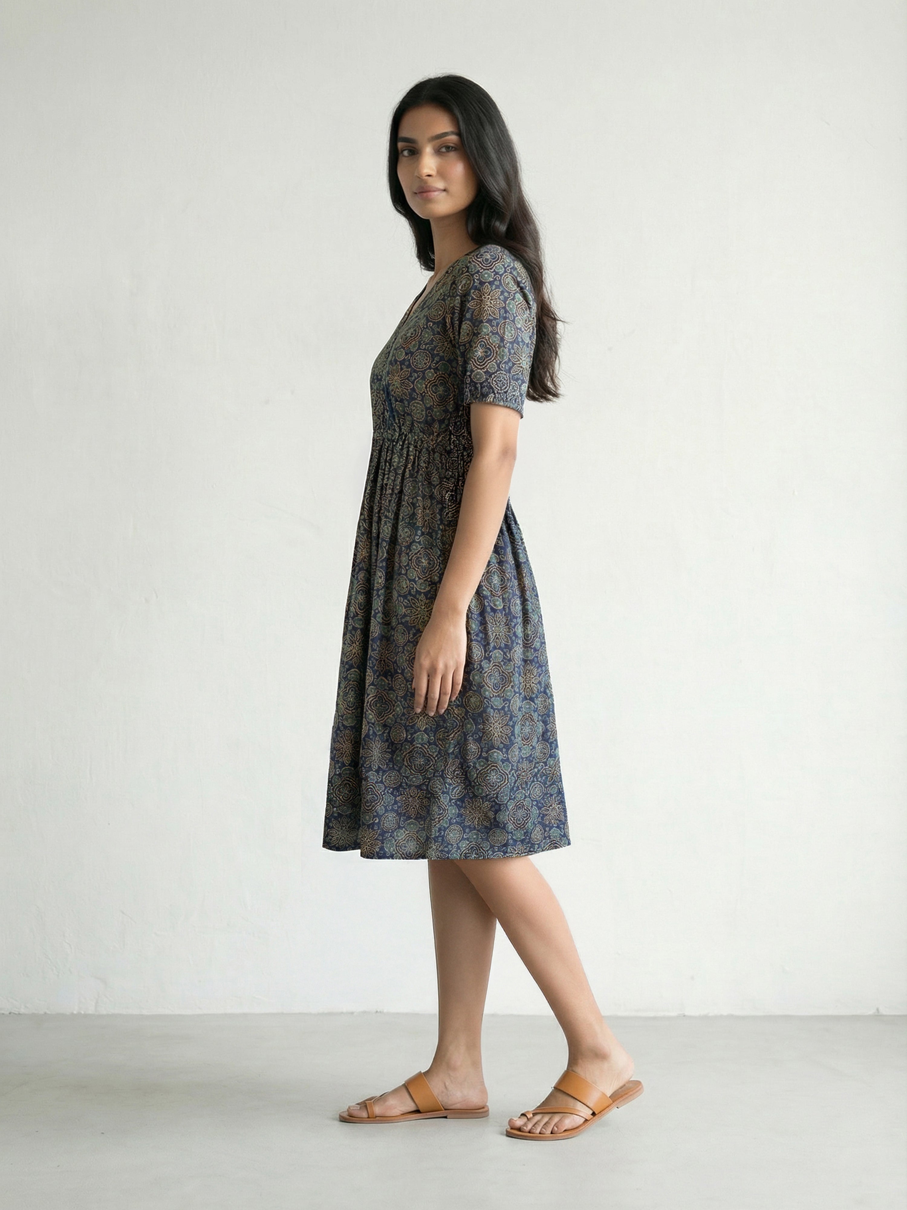 Teal Blue Rayon 3/4 Sleeve Dresses For Female