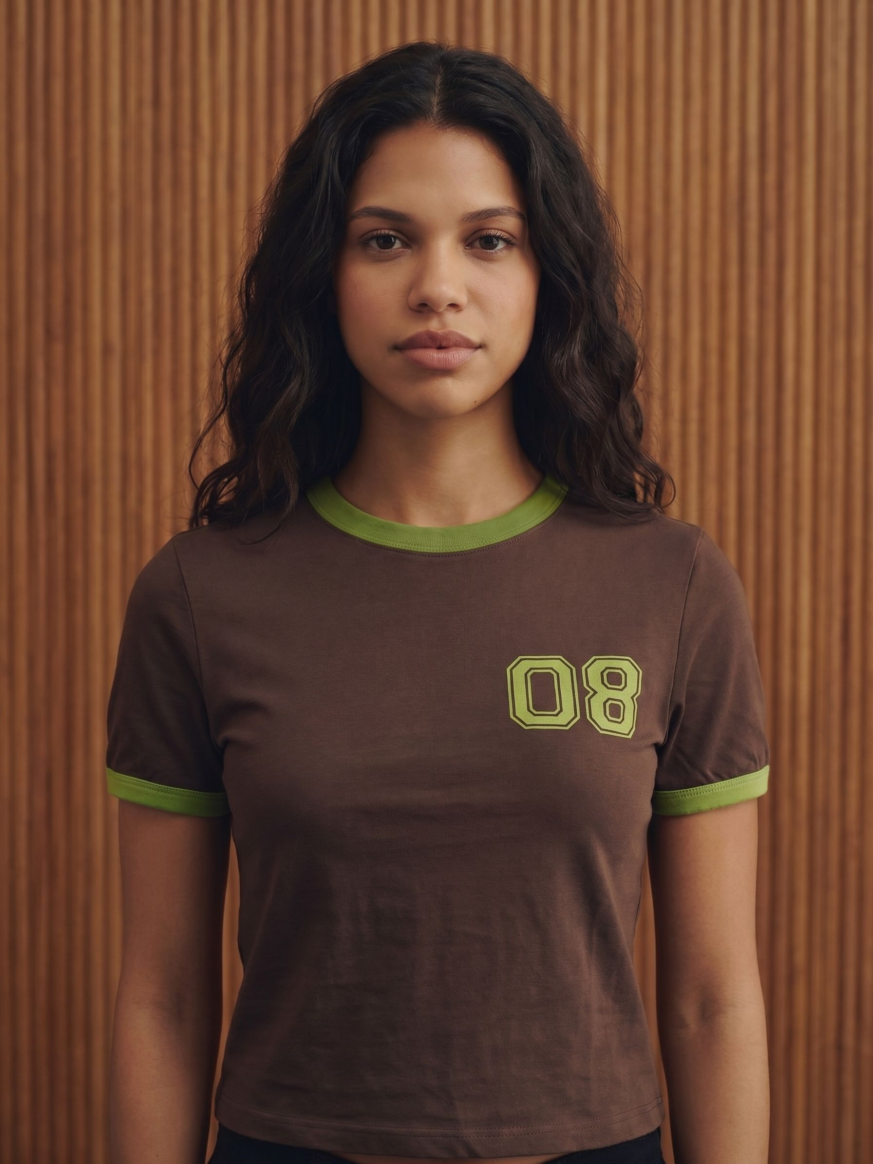 Women's Cotton Brown Round Neck Slim Fit Crop T Shirt