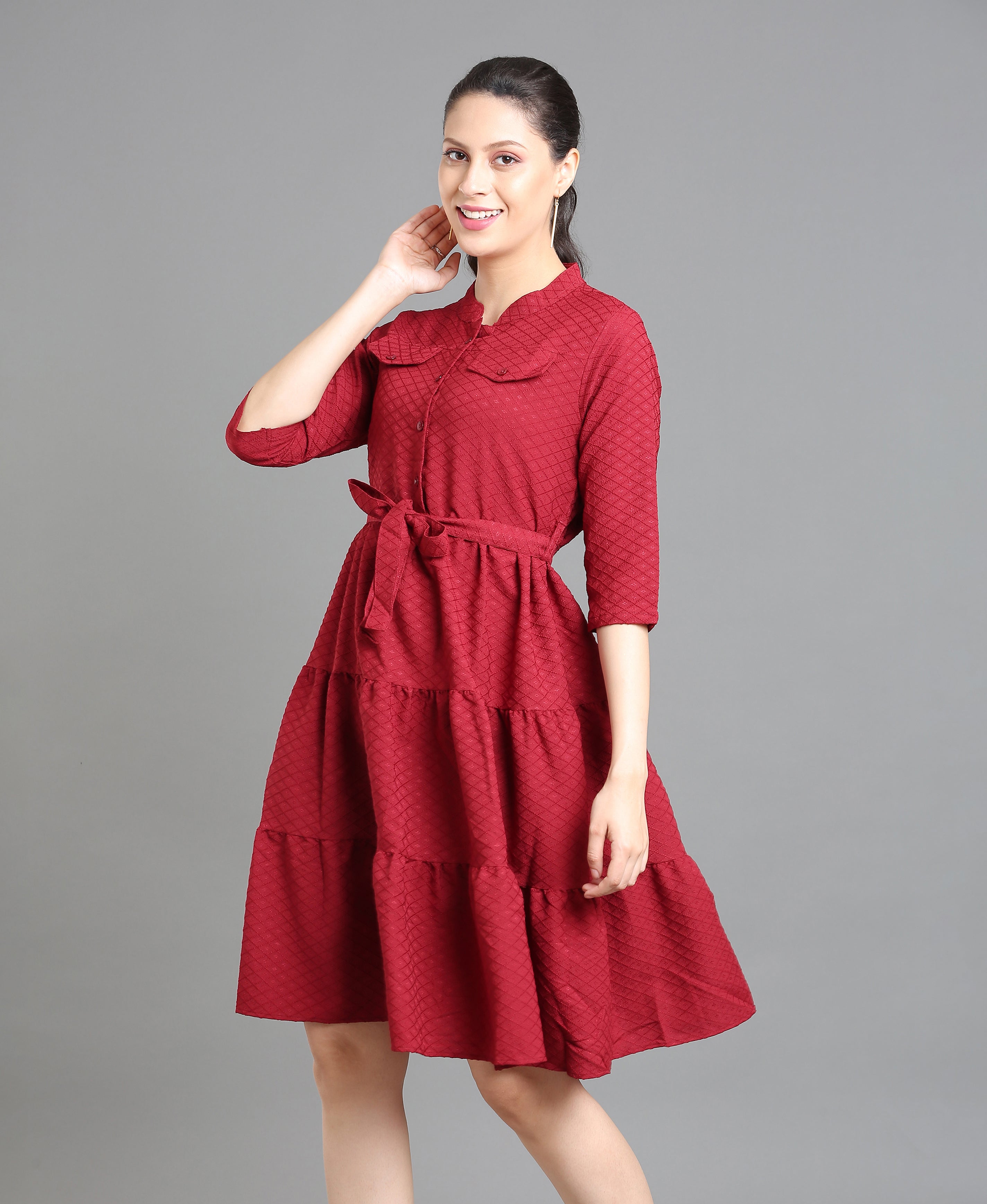 Maroon Tiered Poly Dress