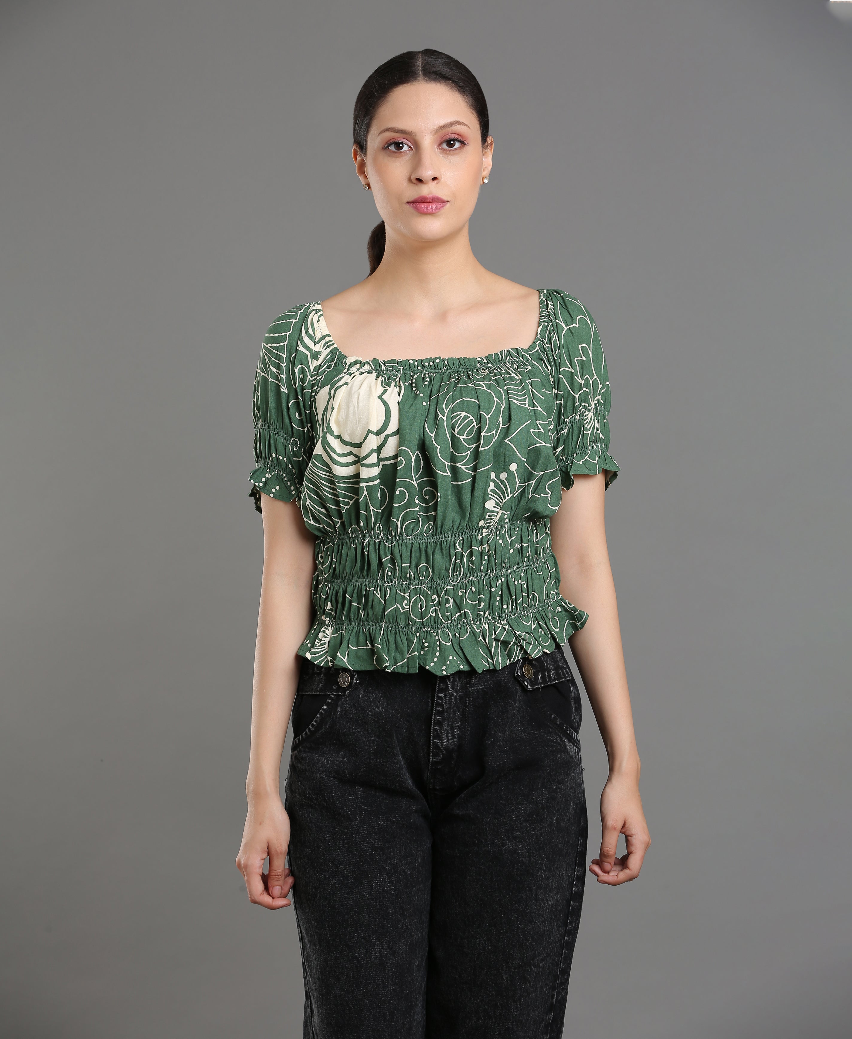 Leaf Bloom Viscose Crop Top