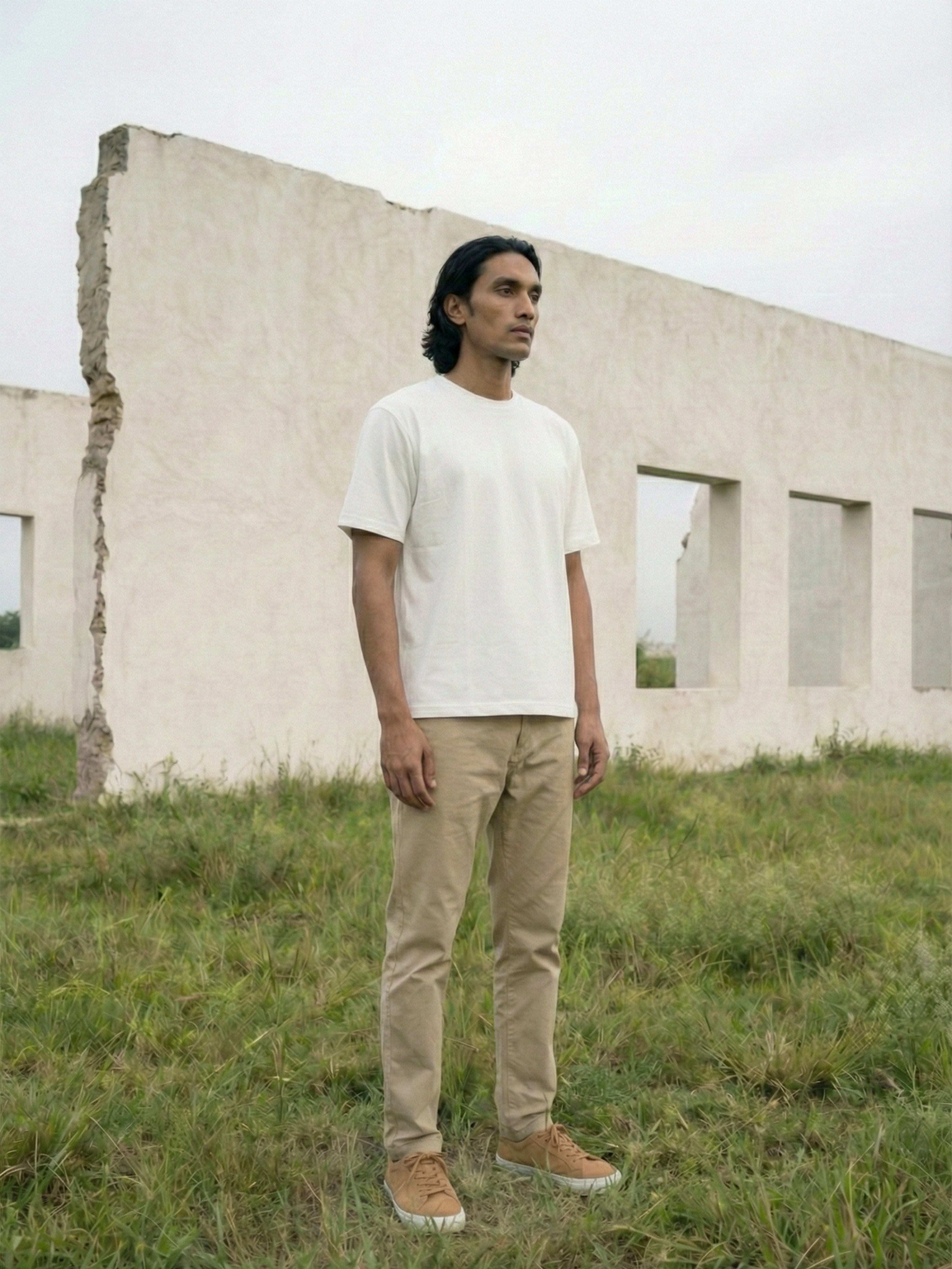 Oversized 220 Gsm-100% Cotton Single Jersey Mens T Shirt — Off White Wash
