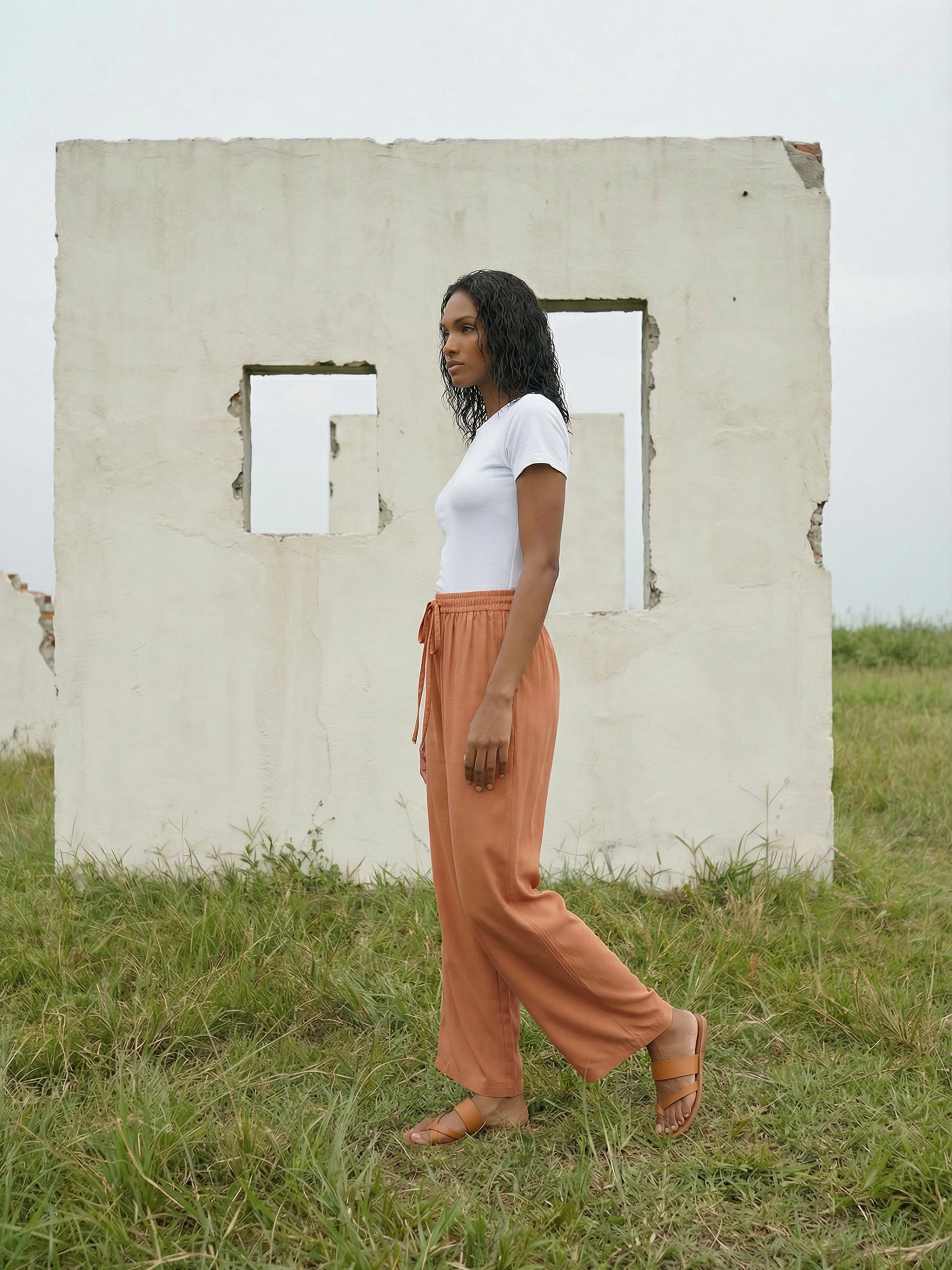 Brown Viscose Rayon Trouser For Womens