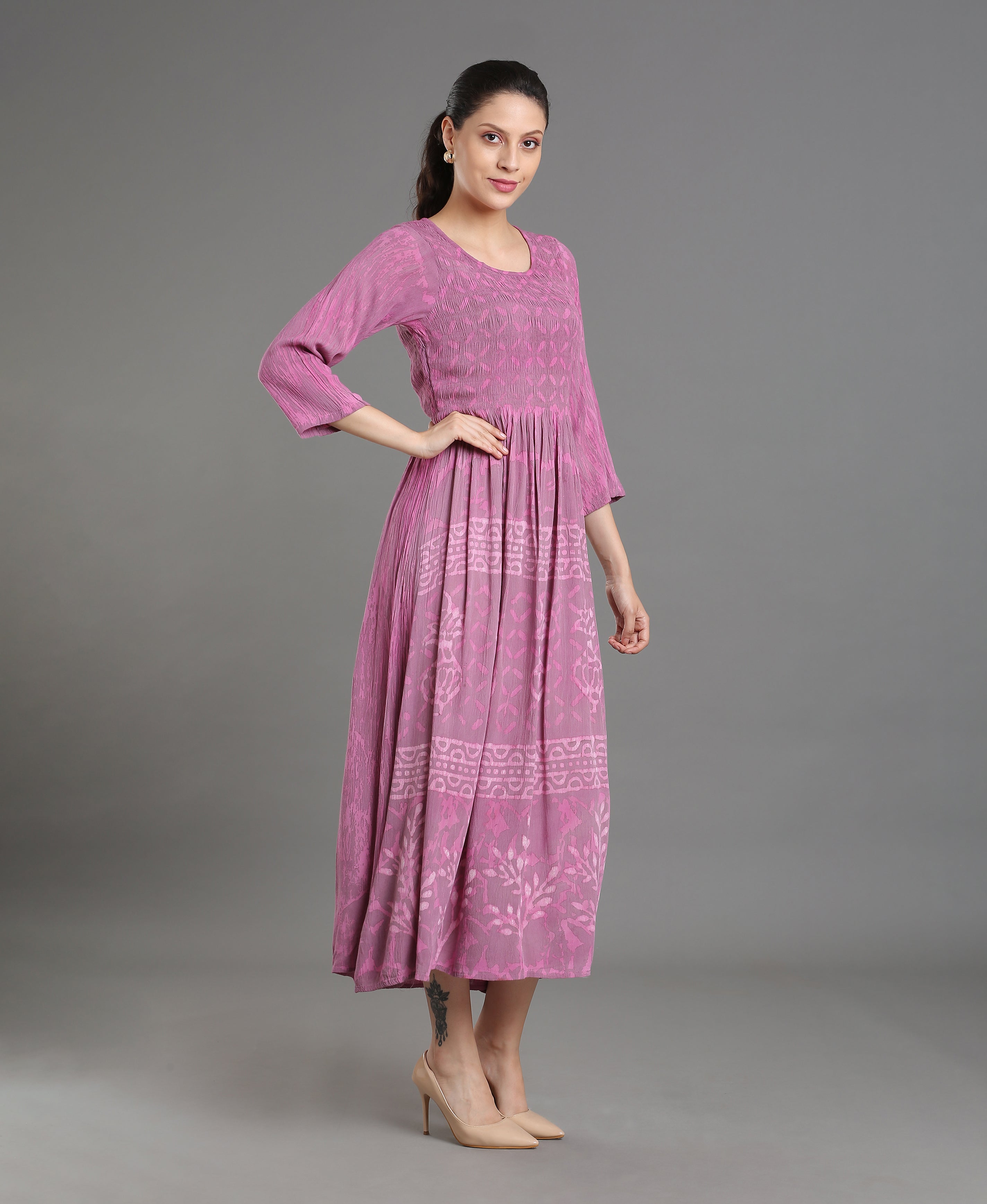 Dusty Bloom Rayon Flared Dress