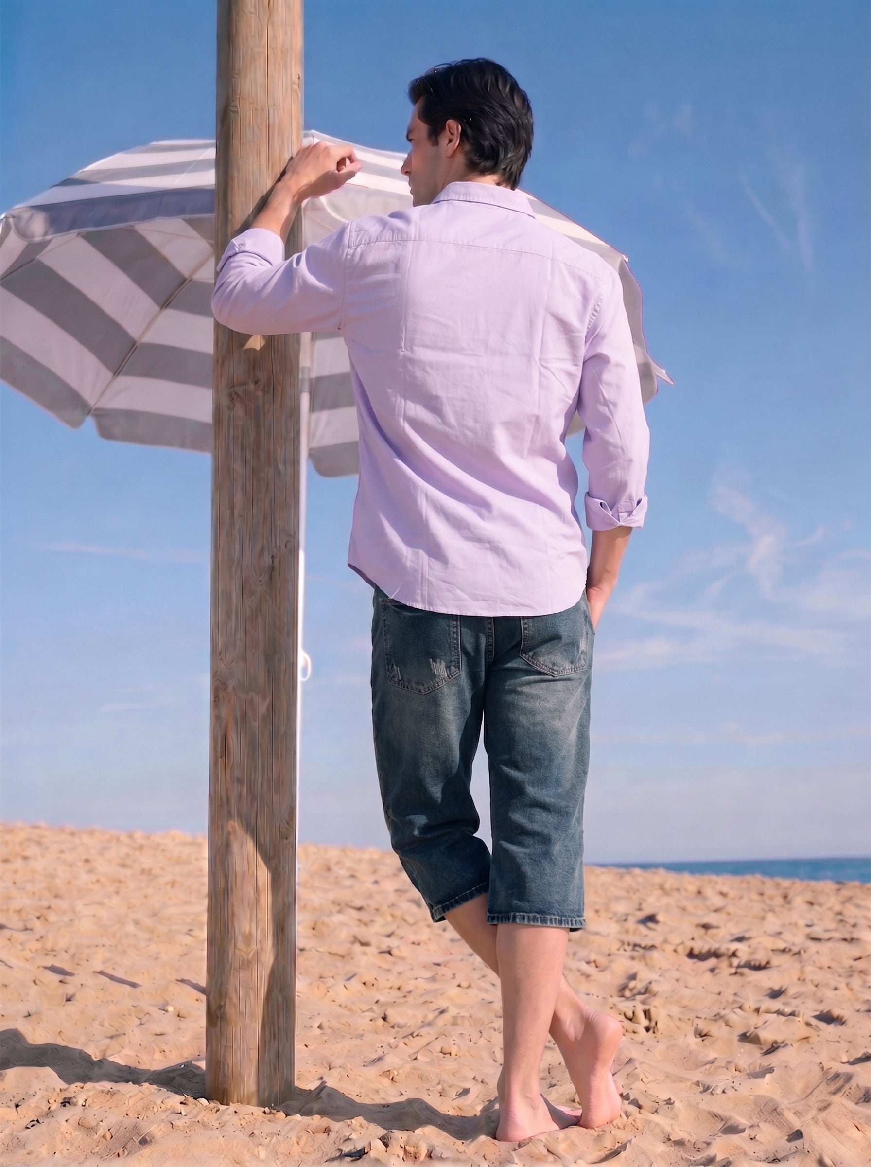 Men's Cotton Lavender Relaxed Regular Collar Full Sleeve Shirt
