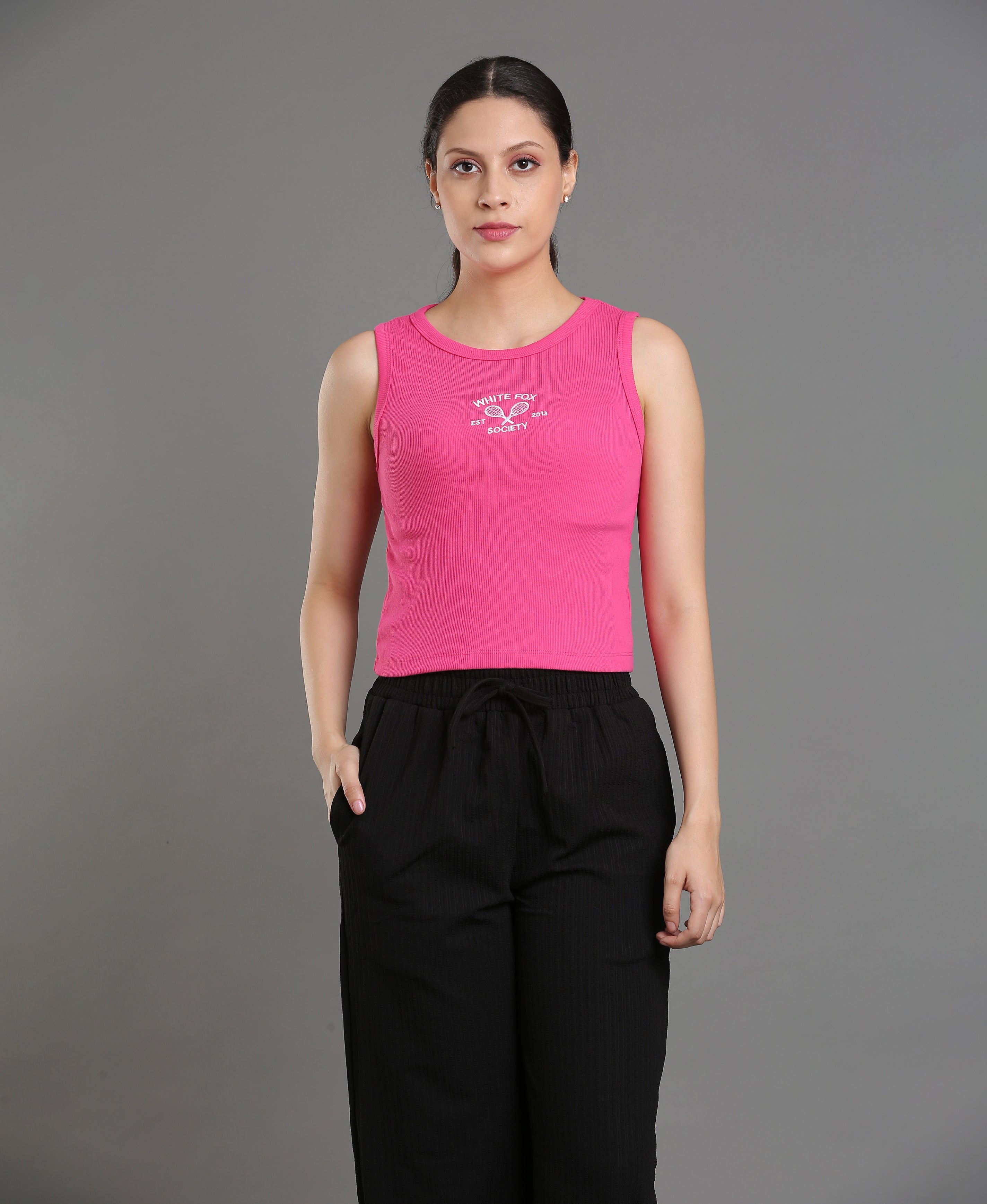 Magenta Bloom Embroidered Crop Top
