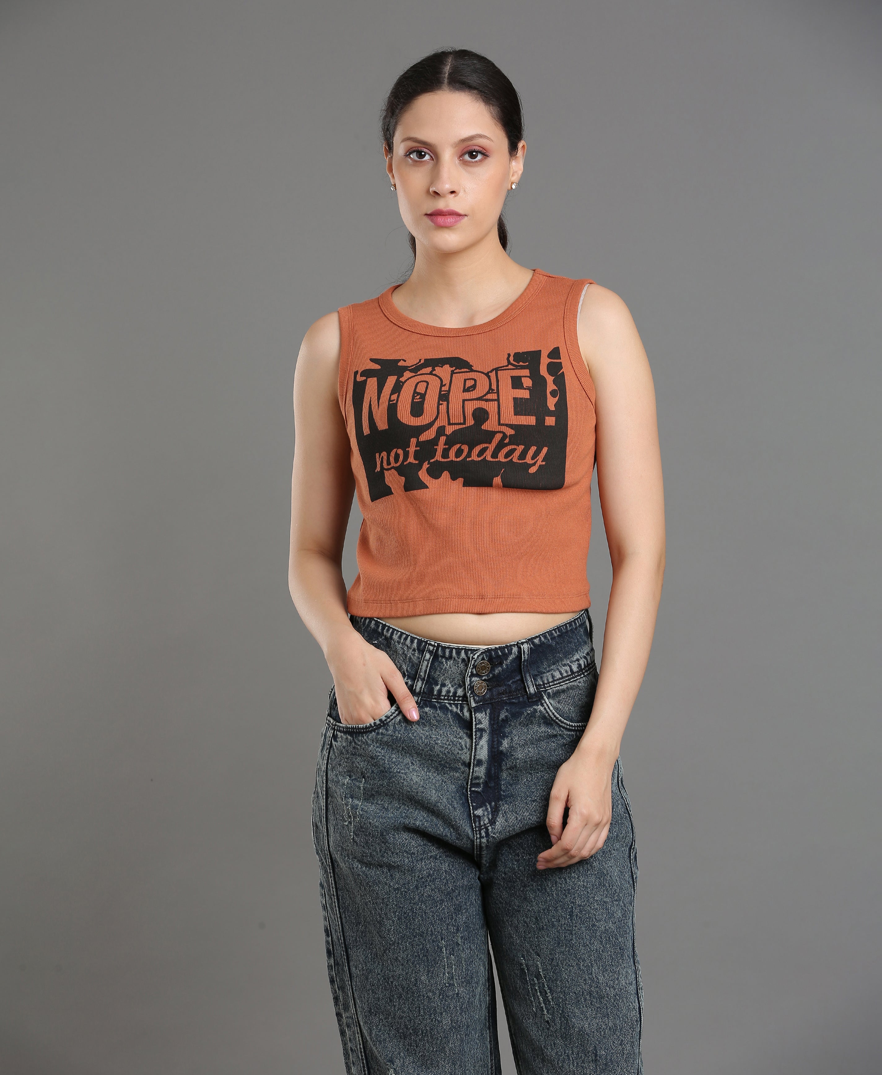 Cocoa Print Rib Knit Crop Top