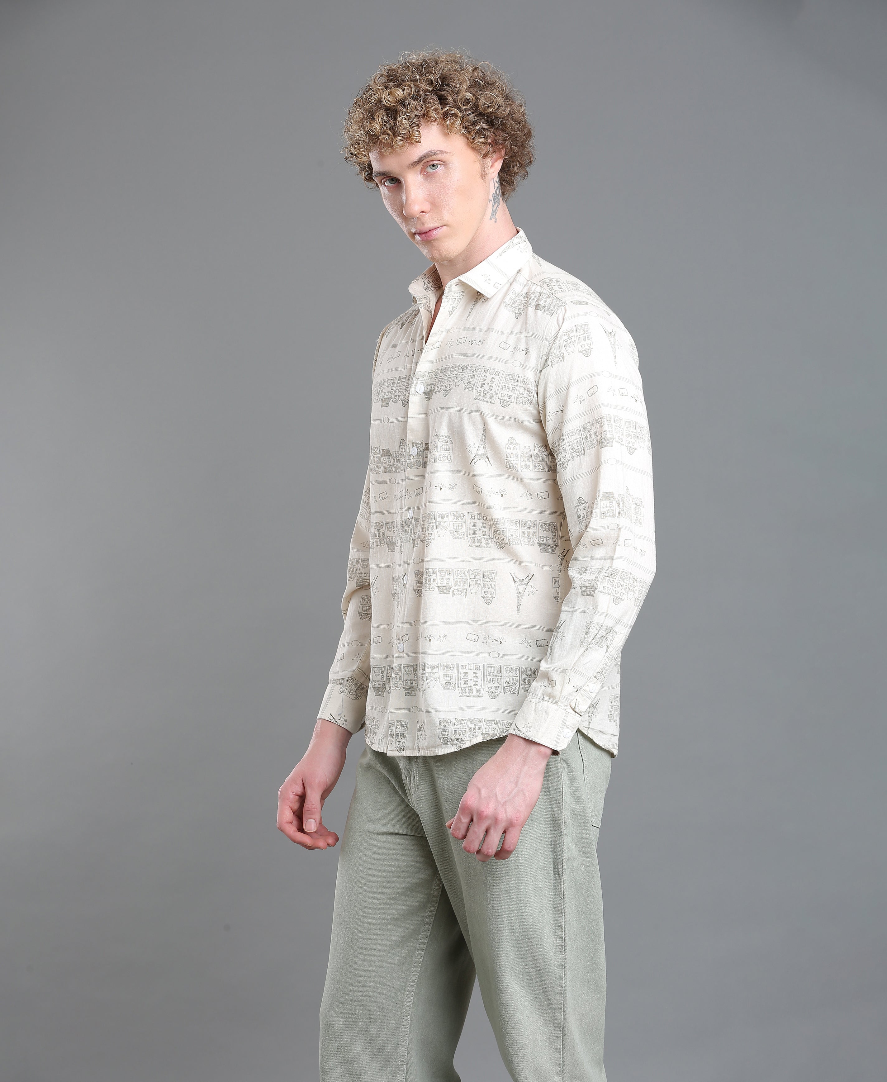 Cream Horizon Printed Shirt
