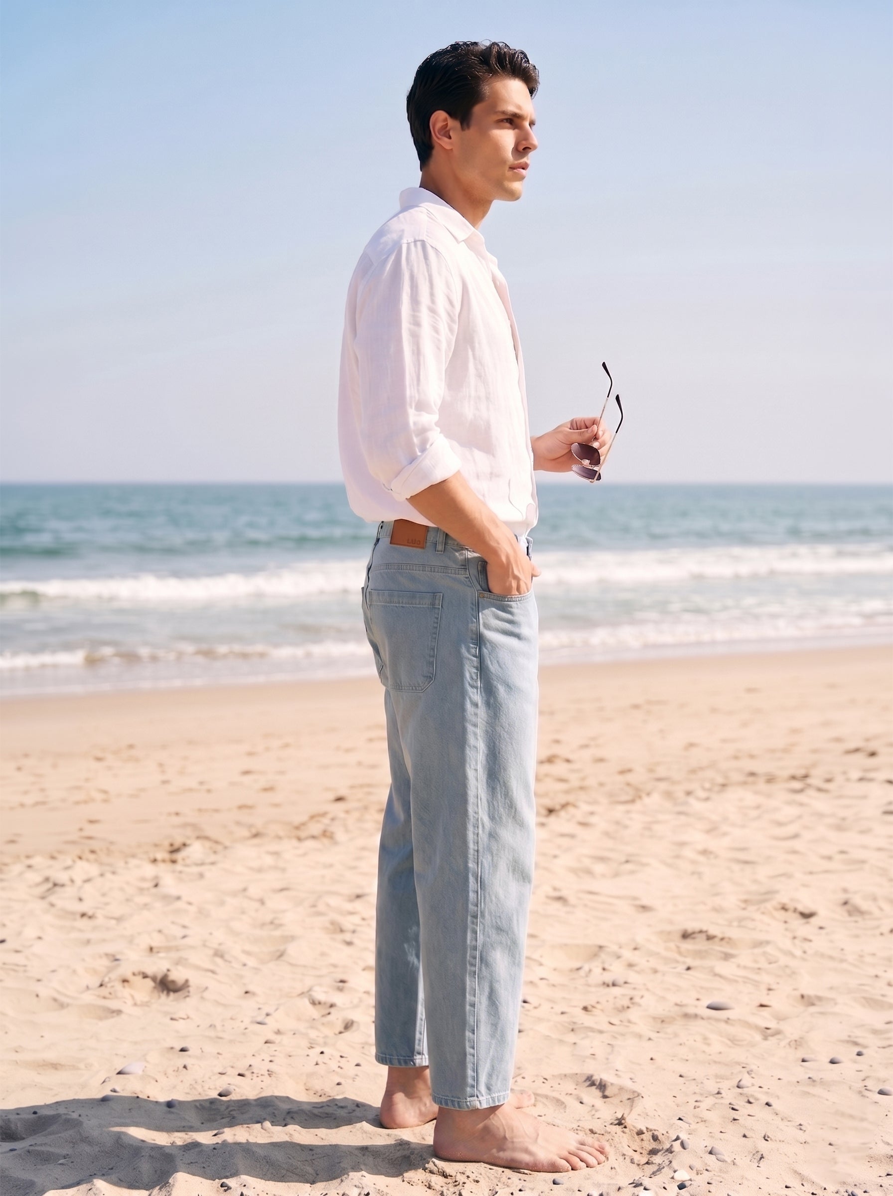 Men's Barrel Ice Wash Plain Jeans