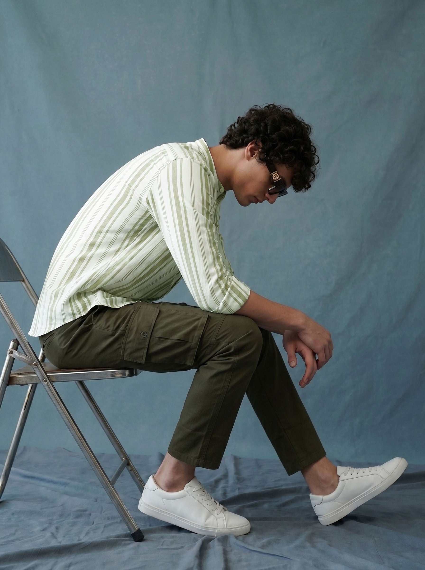 Men's Stripes Olive Regular Fit Shirt