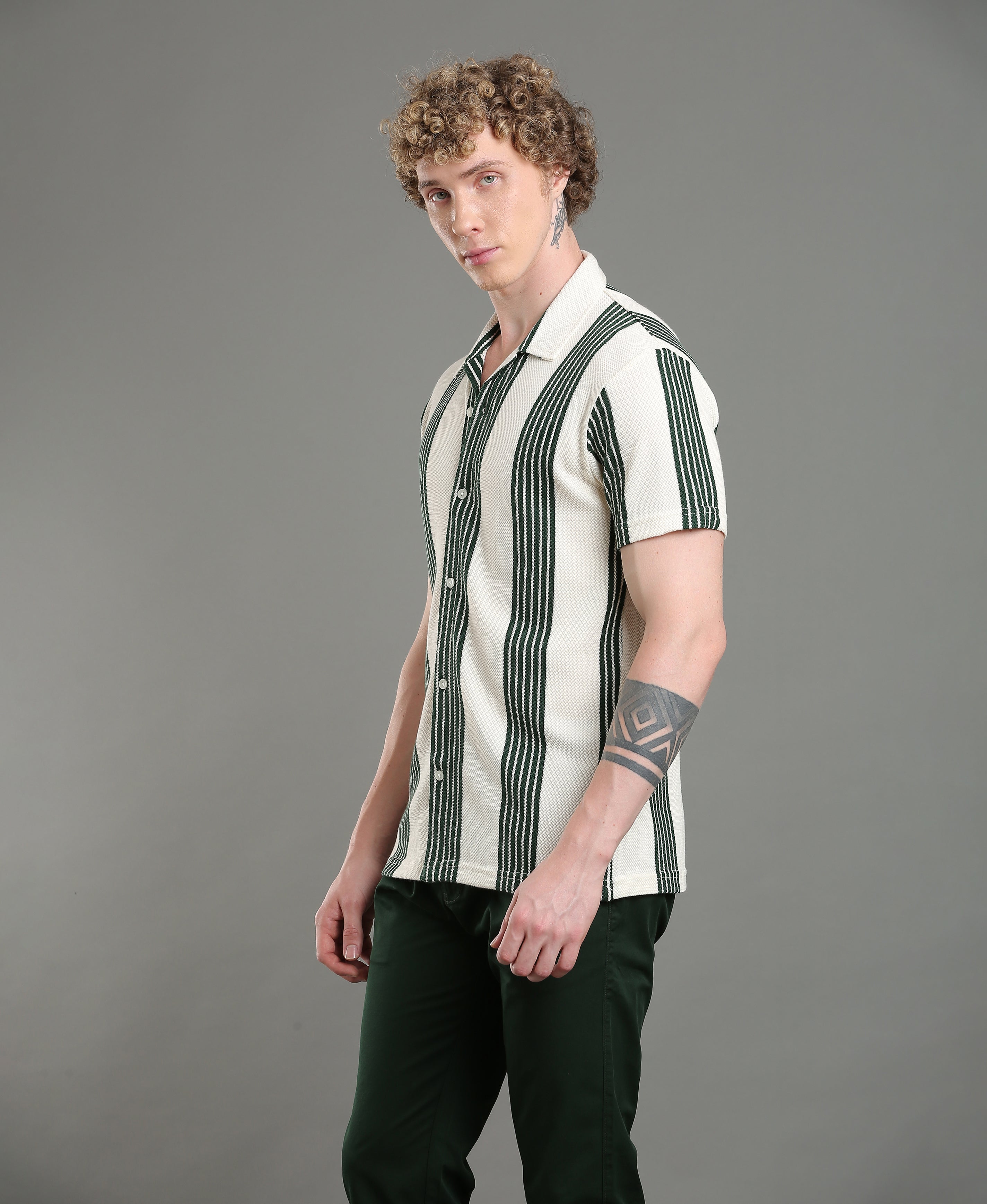 Olive Stripe Regular Shirt