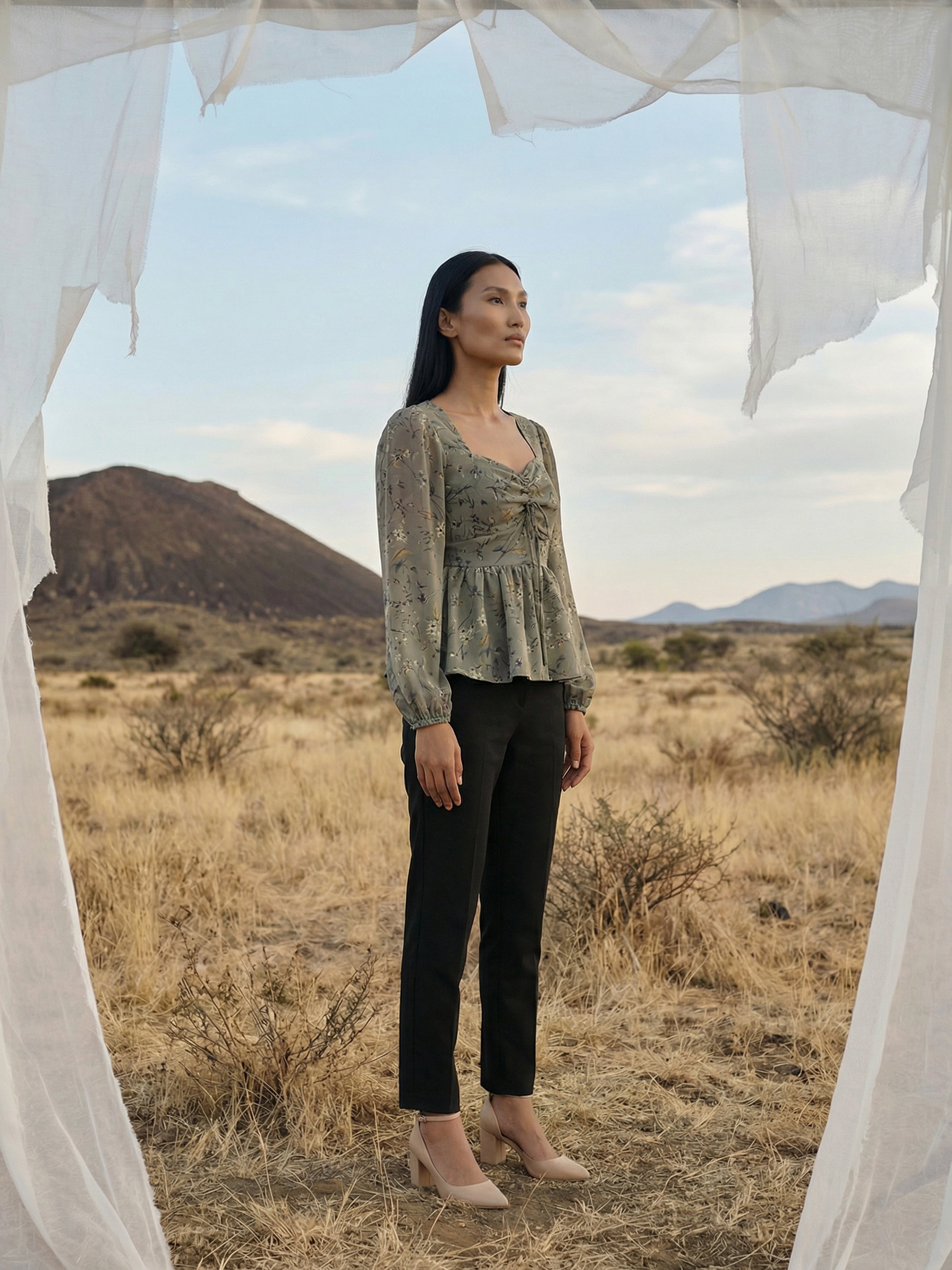 Grey Georgette Queen Anne Full Top For Female