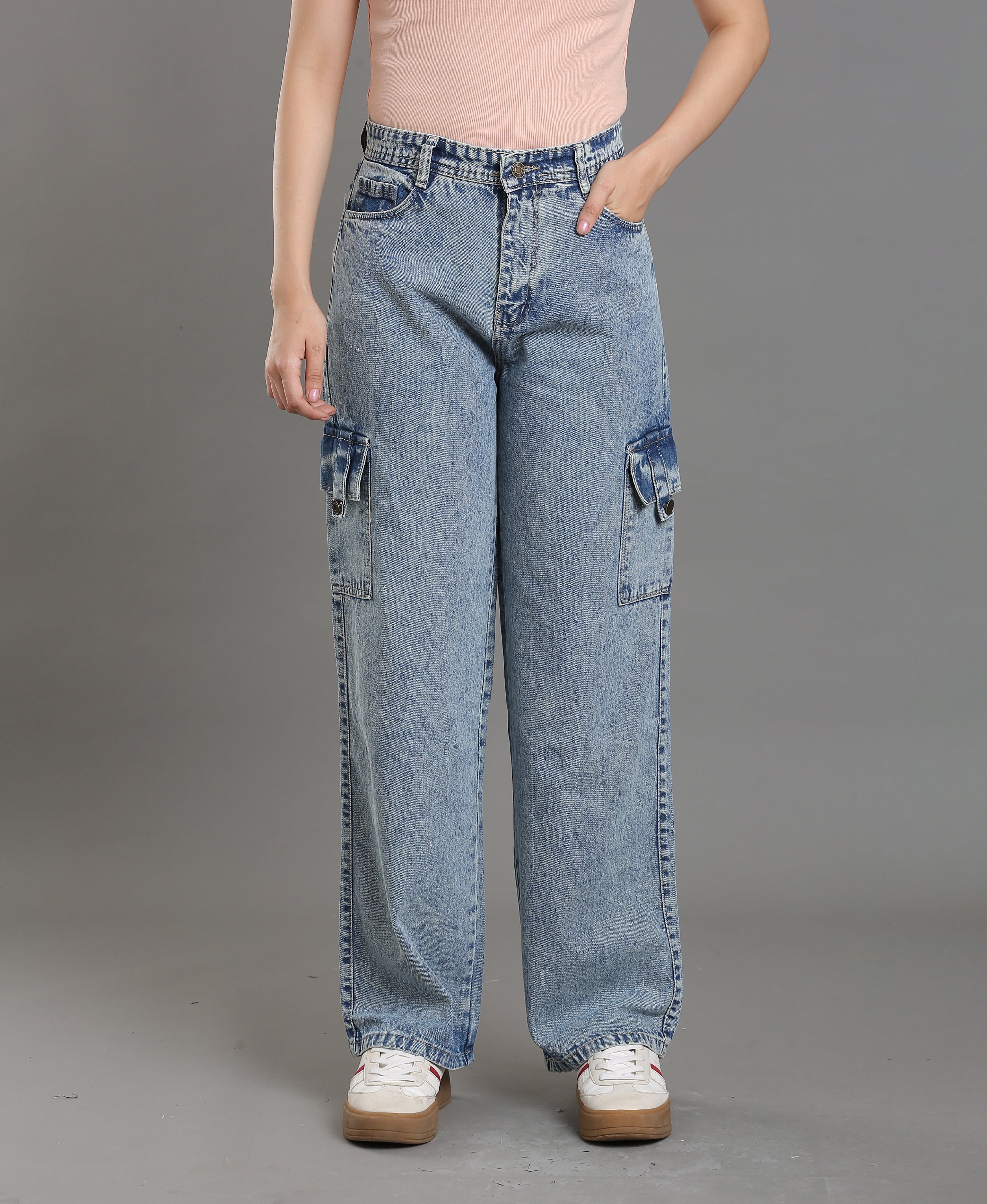 Ice Wash Cargo Denim Bottom