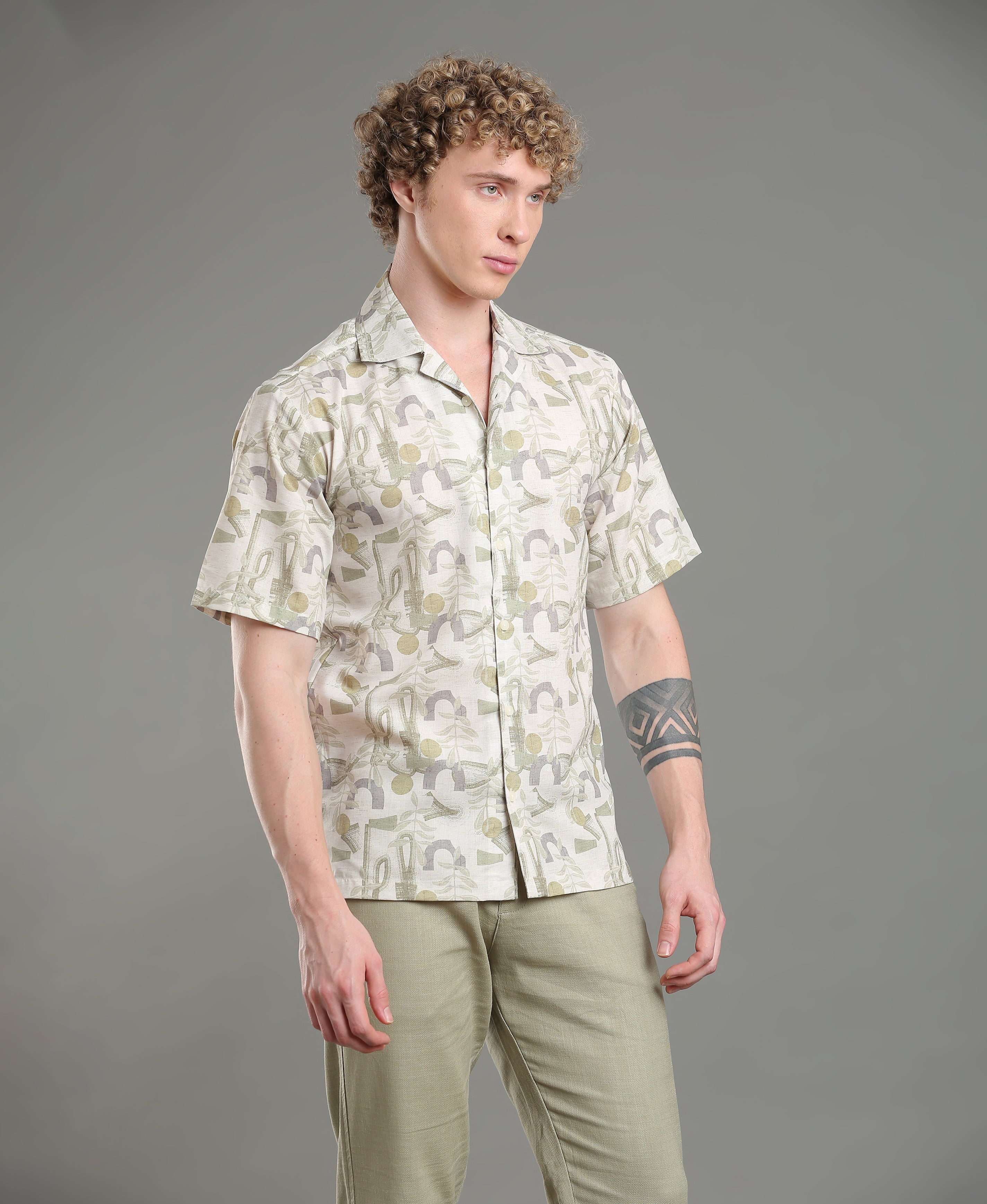 Coral Wave Linen Cuban Fit Shirt