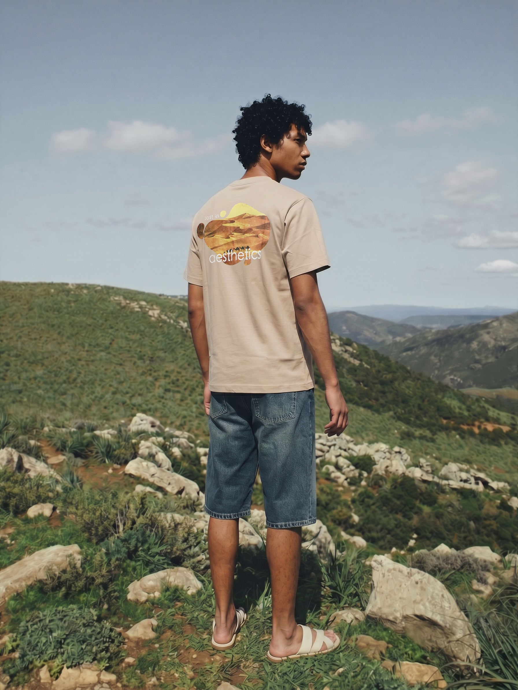 Men's S/J 200 Gsm Beige Relaxed Fit T Shirt