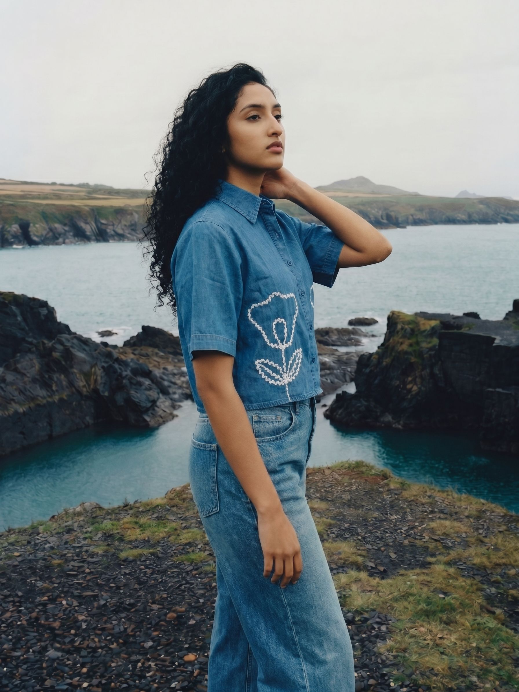 Women's Cotton Denim Dark Blue Regular Top