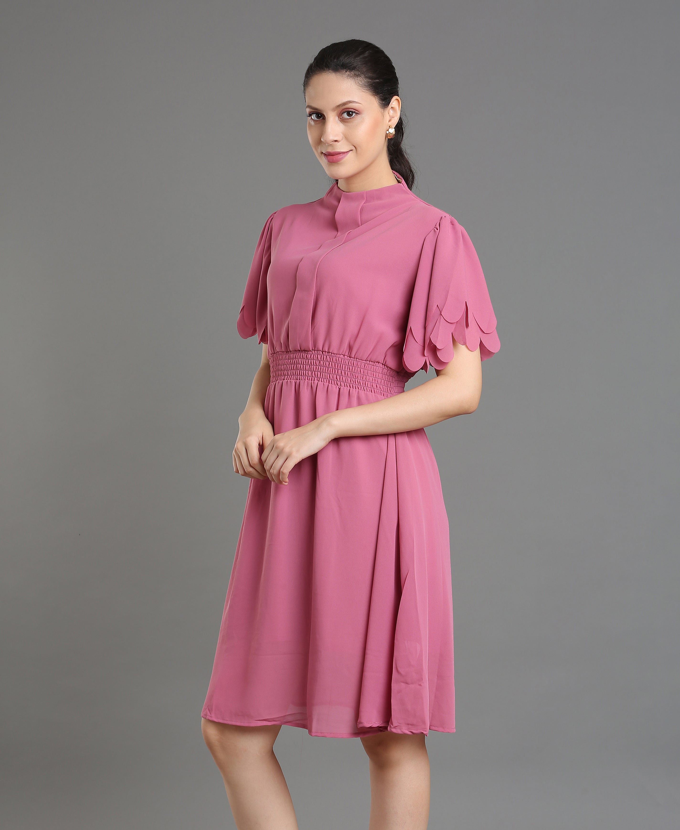 Onion Solid Round Cotton Dress