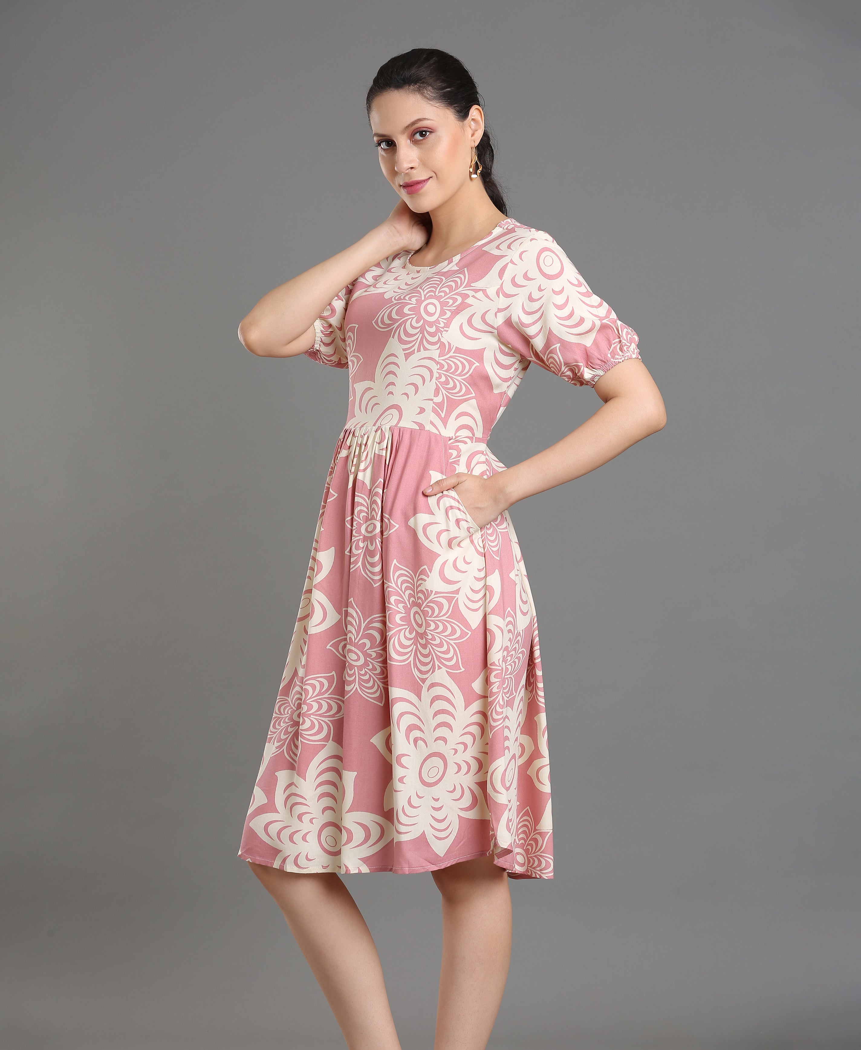 Pink Bloom Viscose Flare Dress