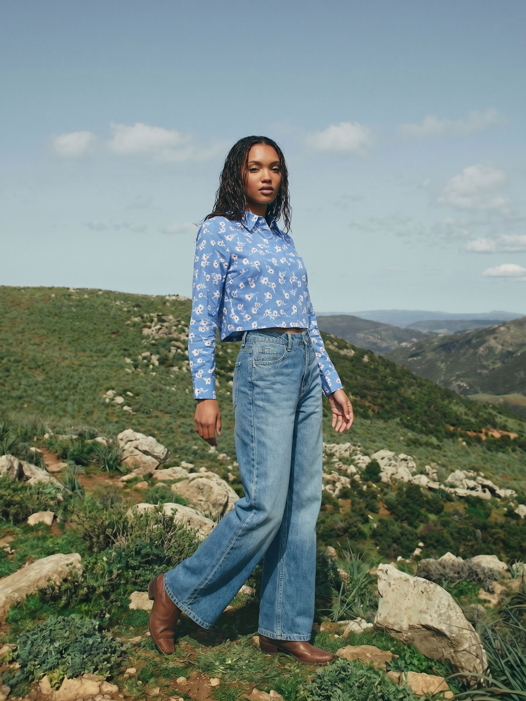 Women's Poly Rayon Blue Relaxed Shirt