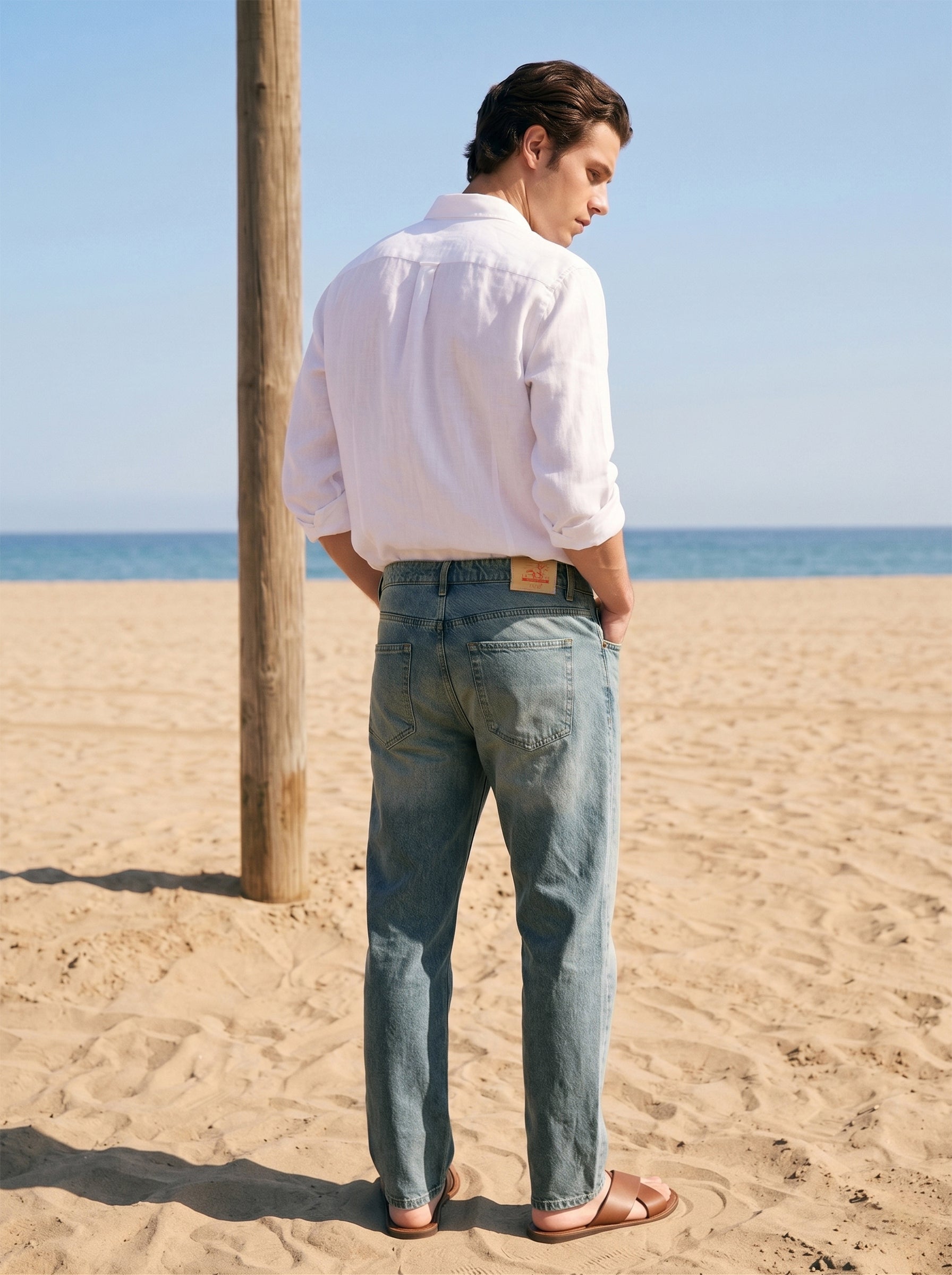 Men's Mid Blue Straight Fit tinted Cotton Jeans