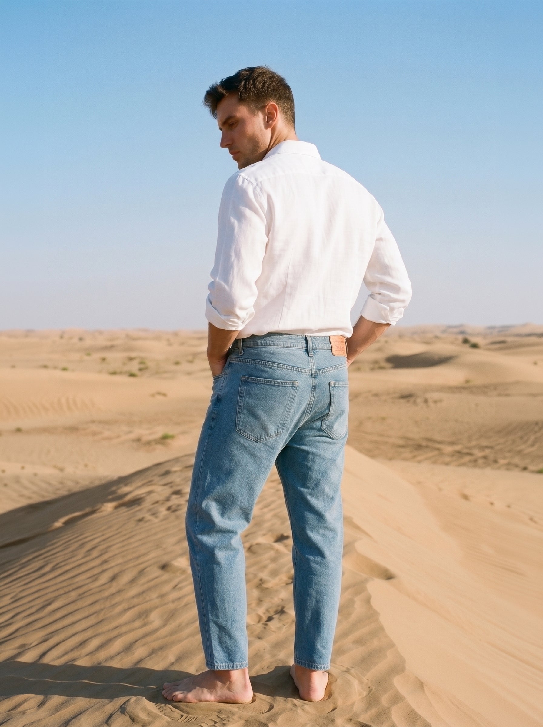 Men's Light Blue Cotton Cropped Fit Jeans