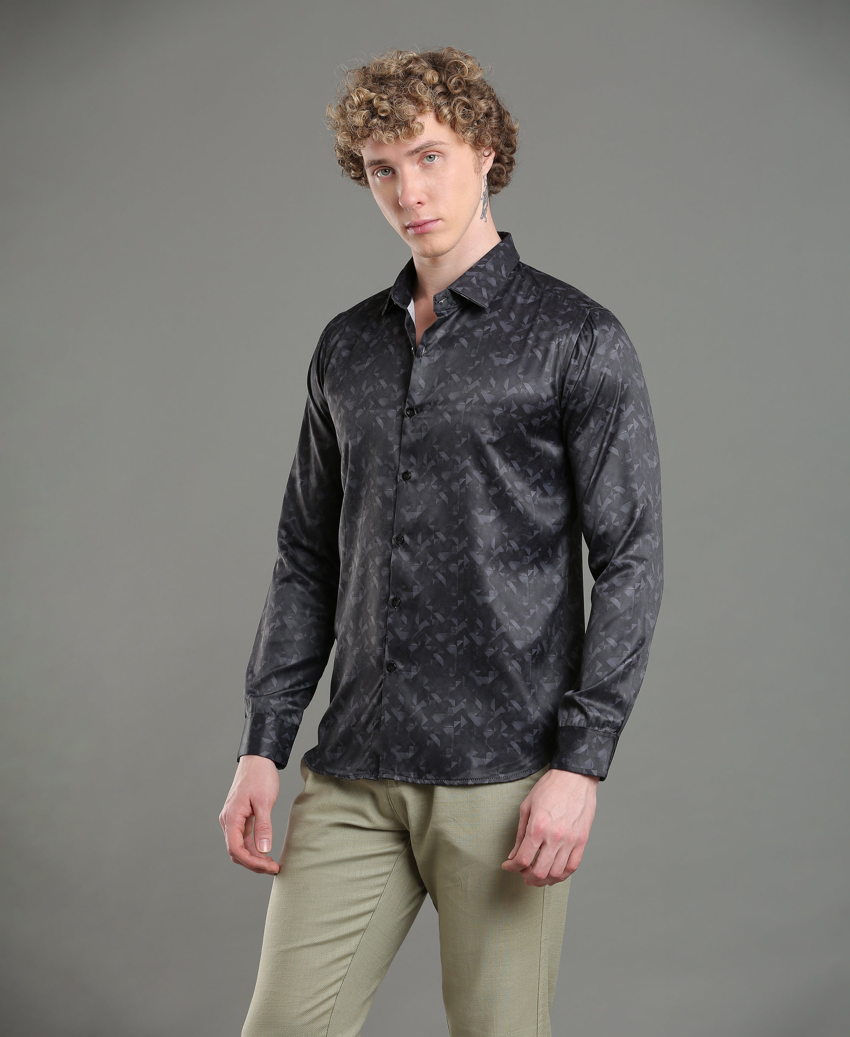 Onyx Satin Print Slim Shirt