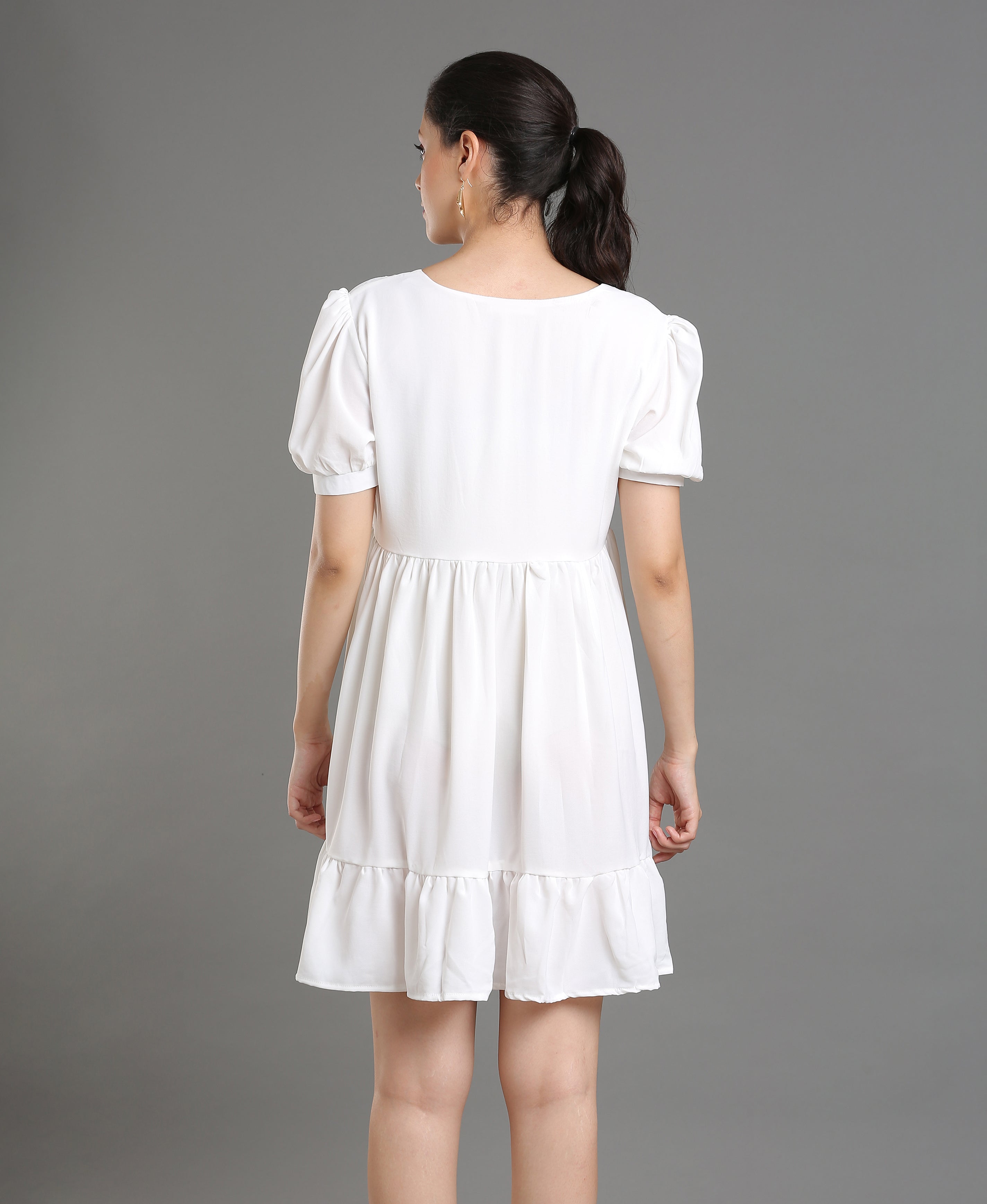 Ivory Embroidered Poly-Cotton Dress