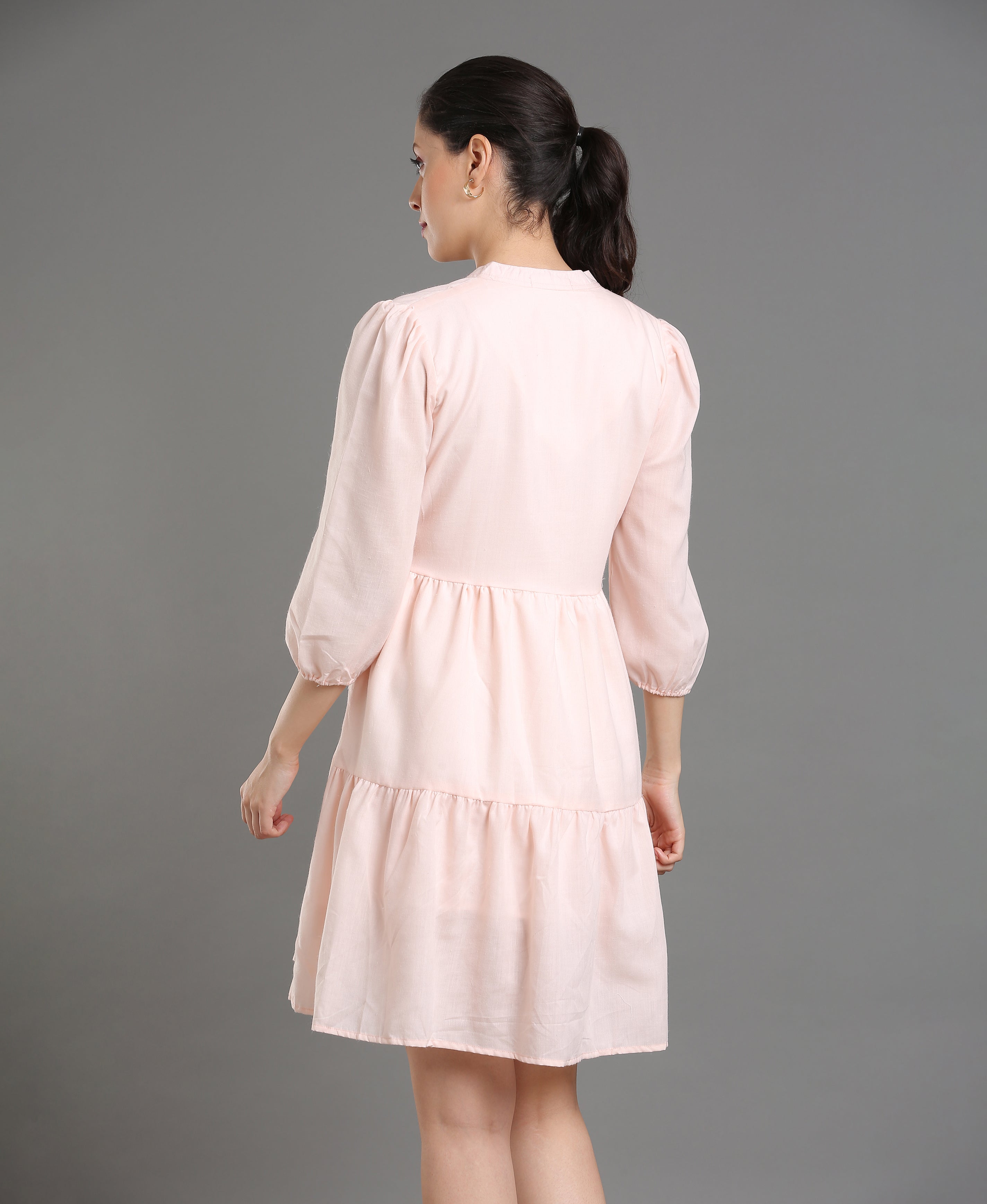 Peach Solid Mandarin Flare Dress