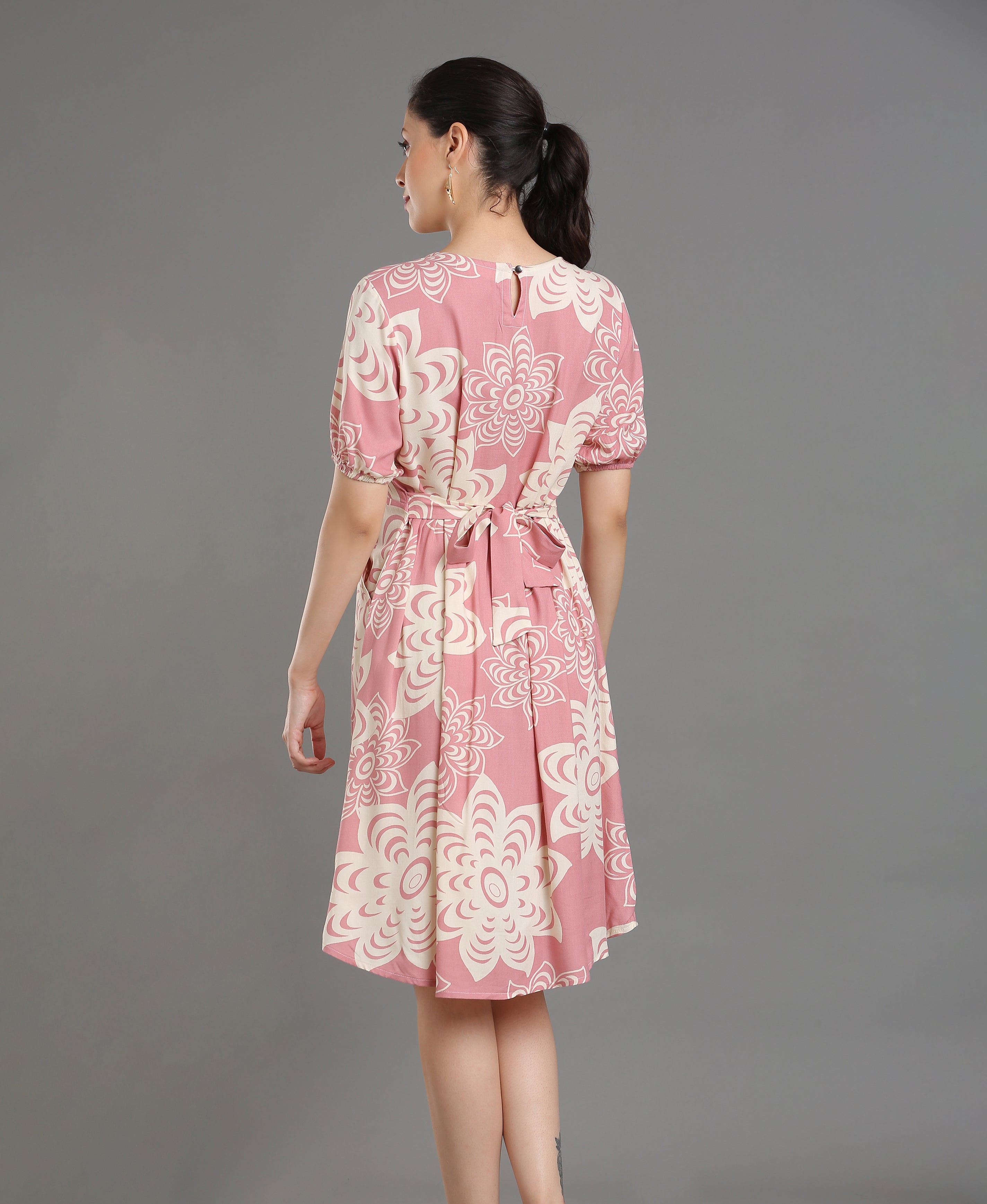 Pink Bloom Viscose Flare Dress