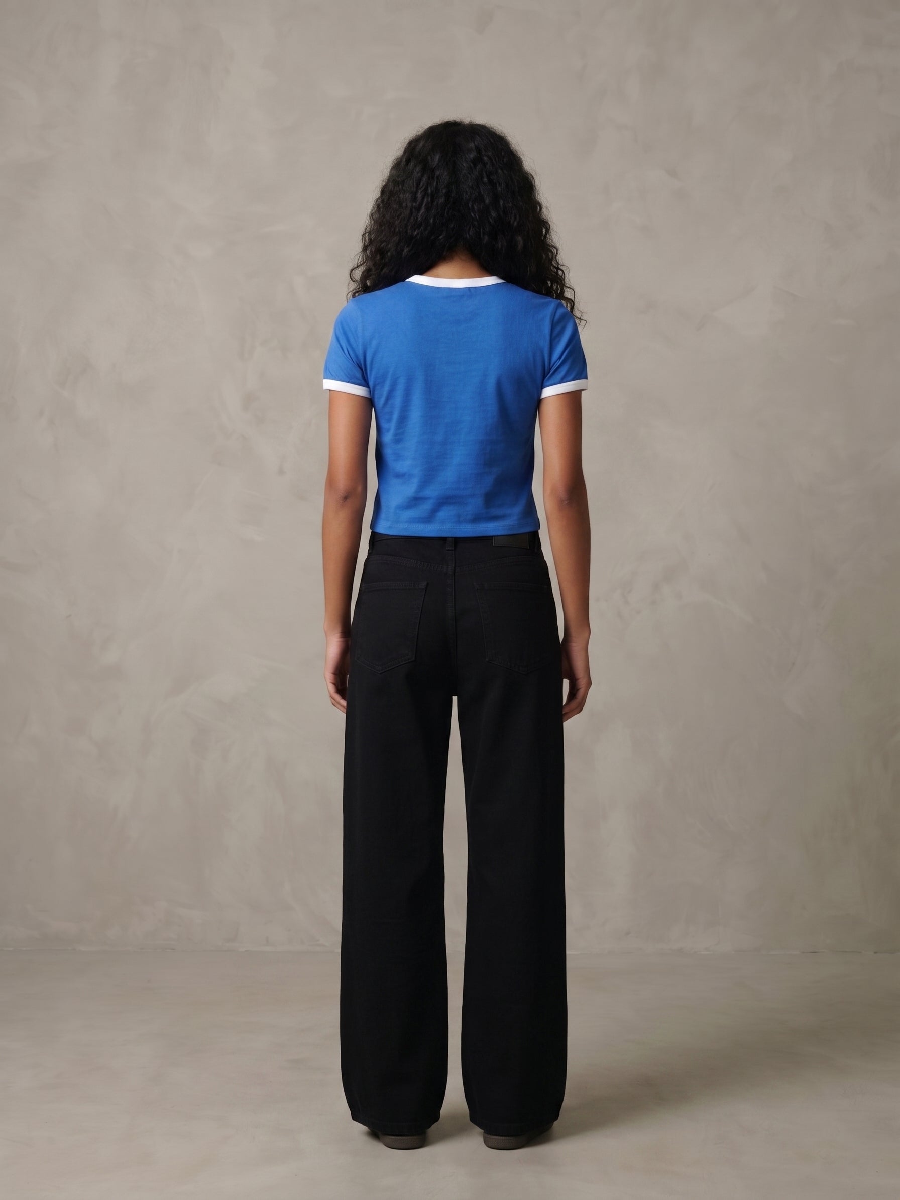 Women's Cotton Ink Blue Slim Fit Crop T Shirt