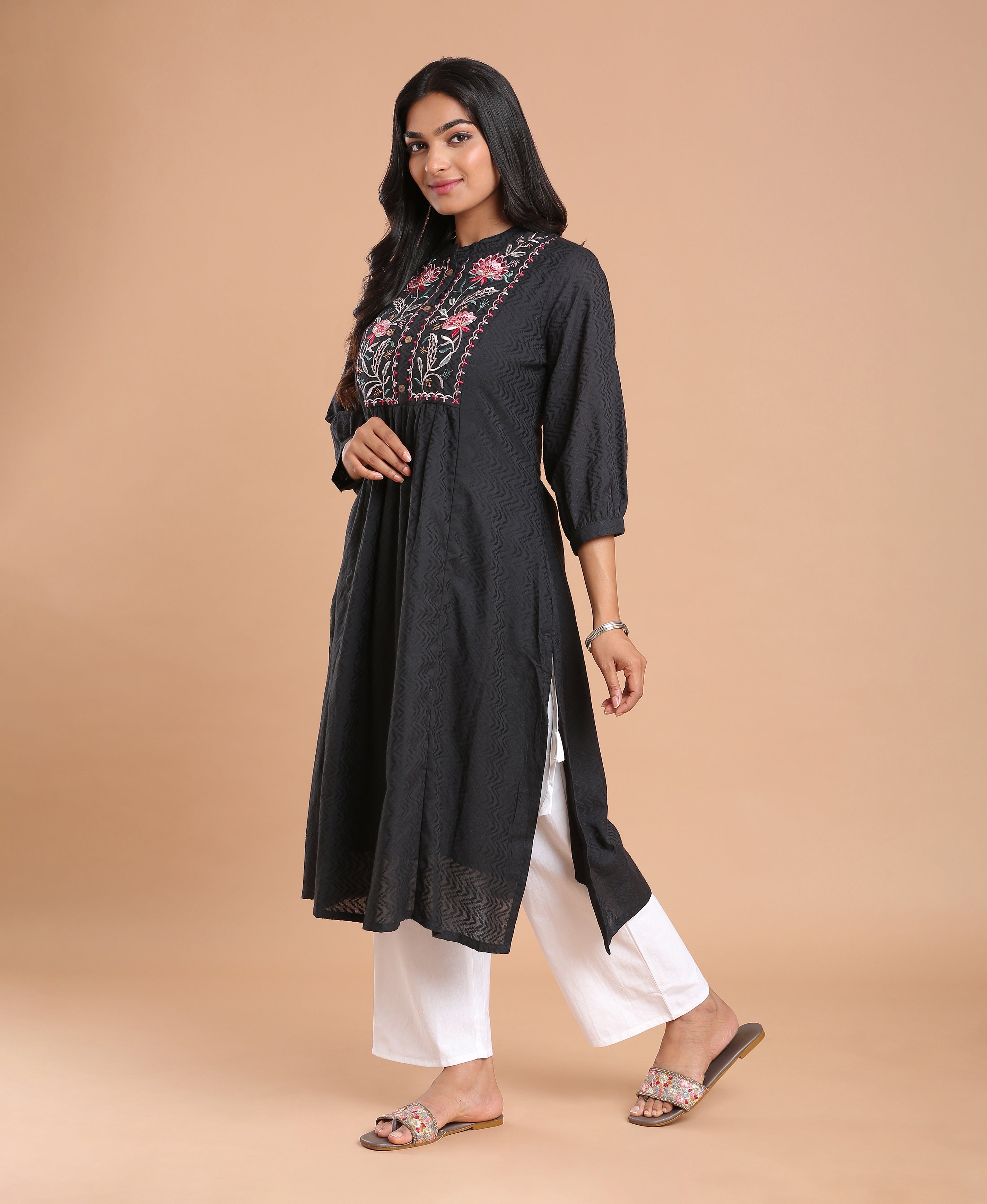 Noir Bloom Cotton Kurti