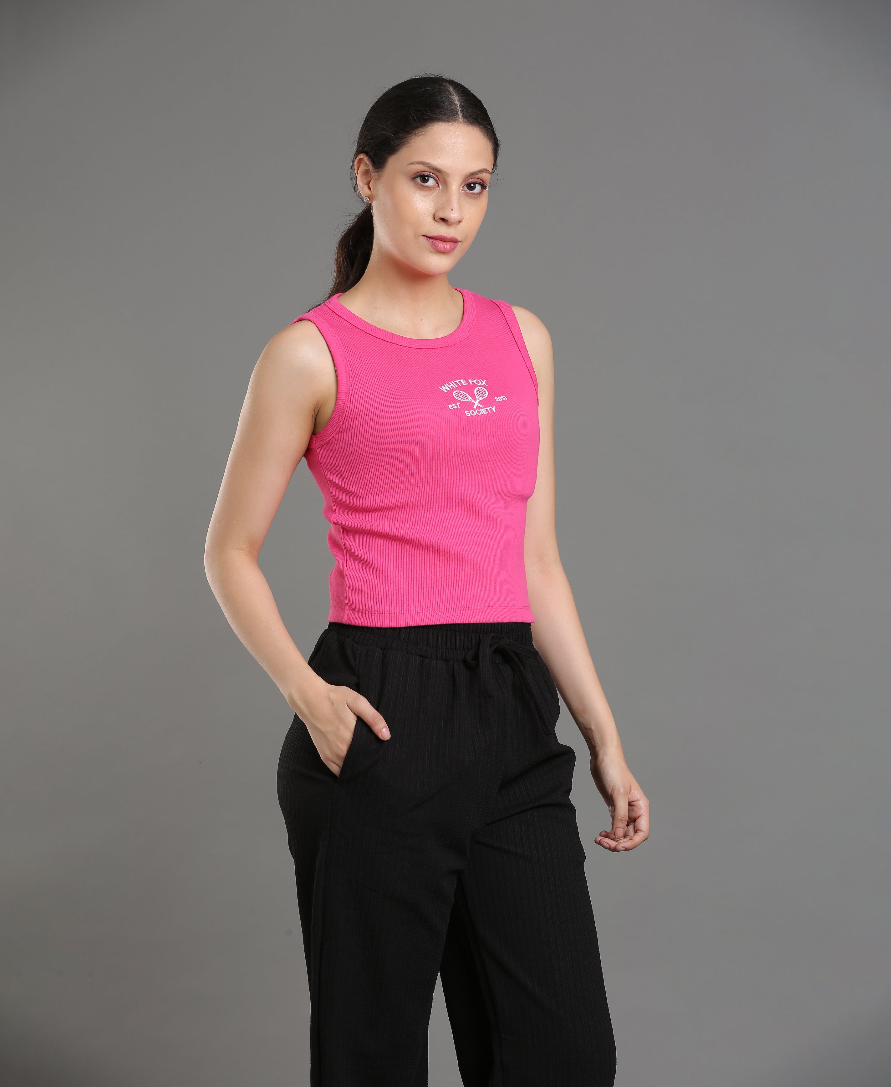 Magenta Bloom Embroidered Crop Top